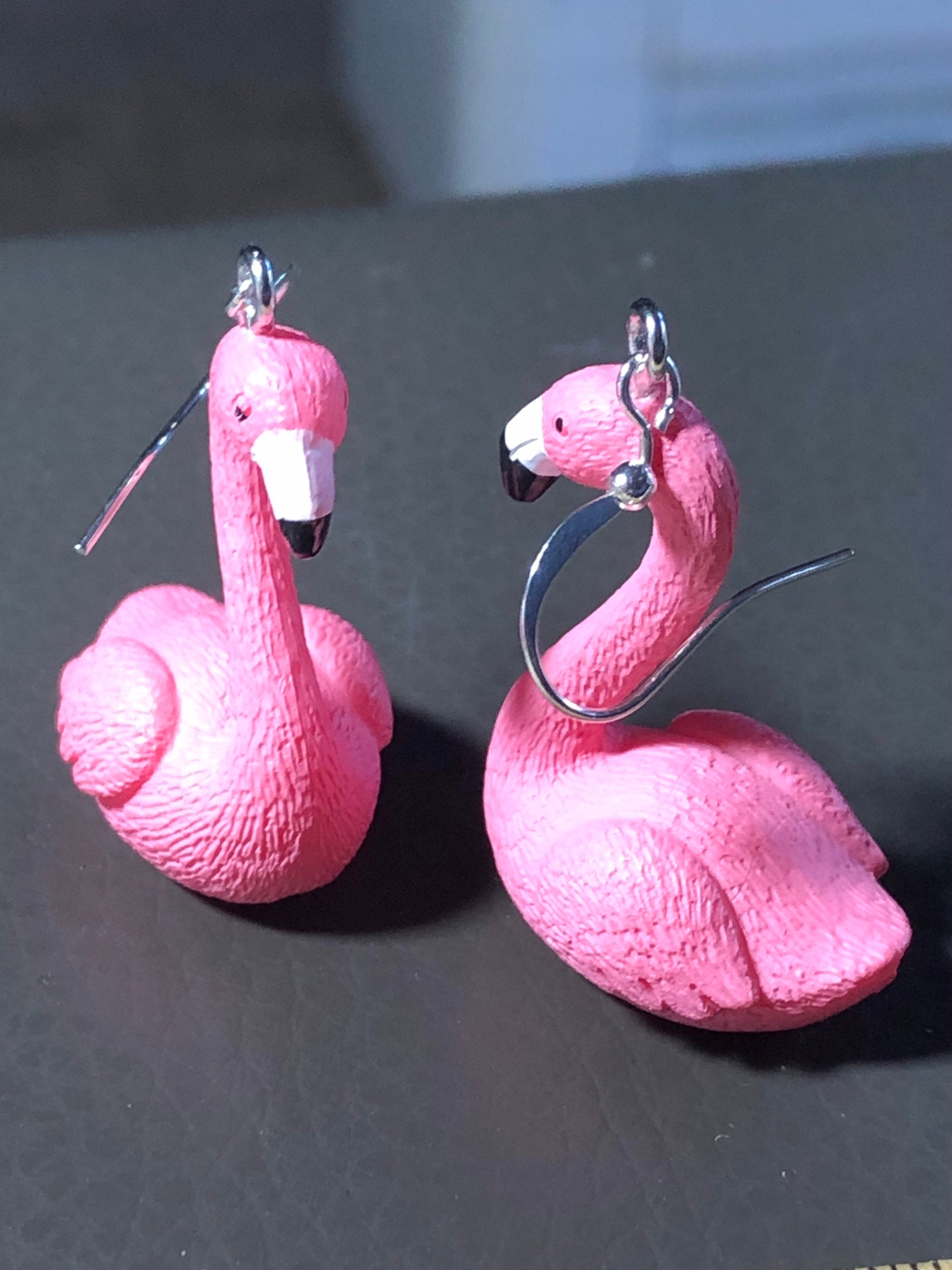 novelty Bright Pink large plastic Flamingo drop earrings