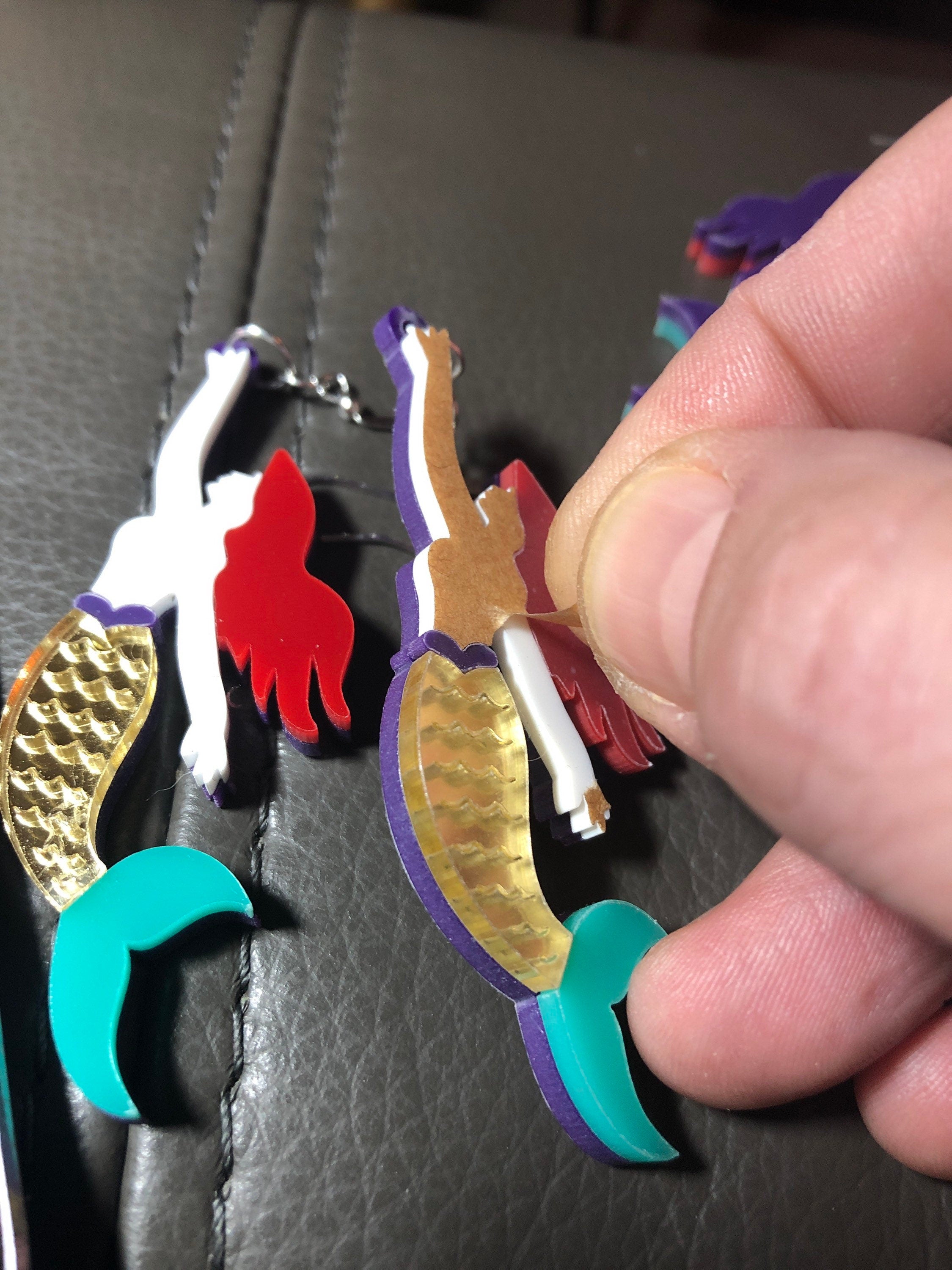 oversized acrylic gold blue mermaid drop earrings for pierced ears