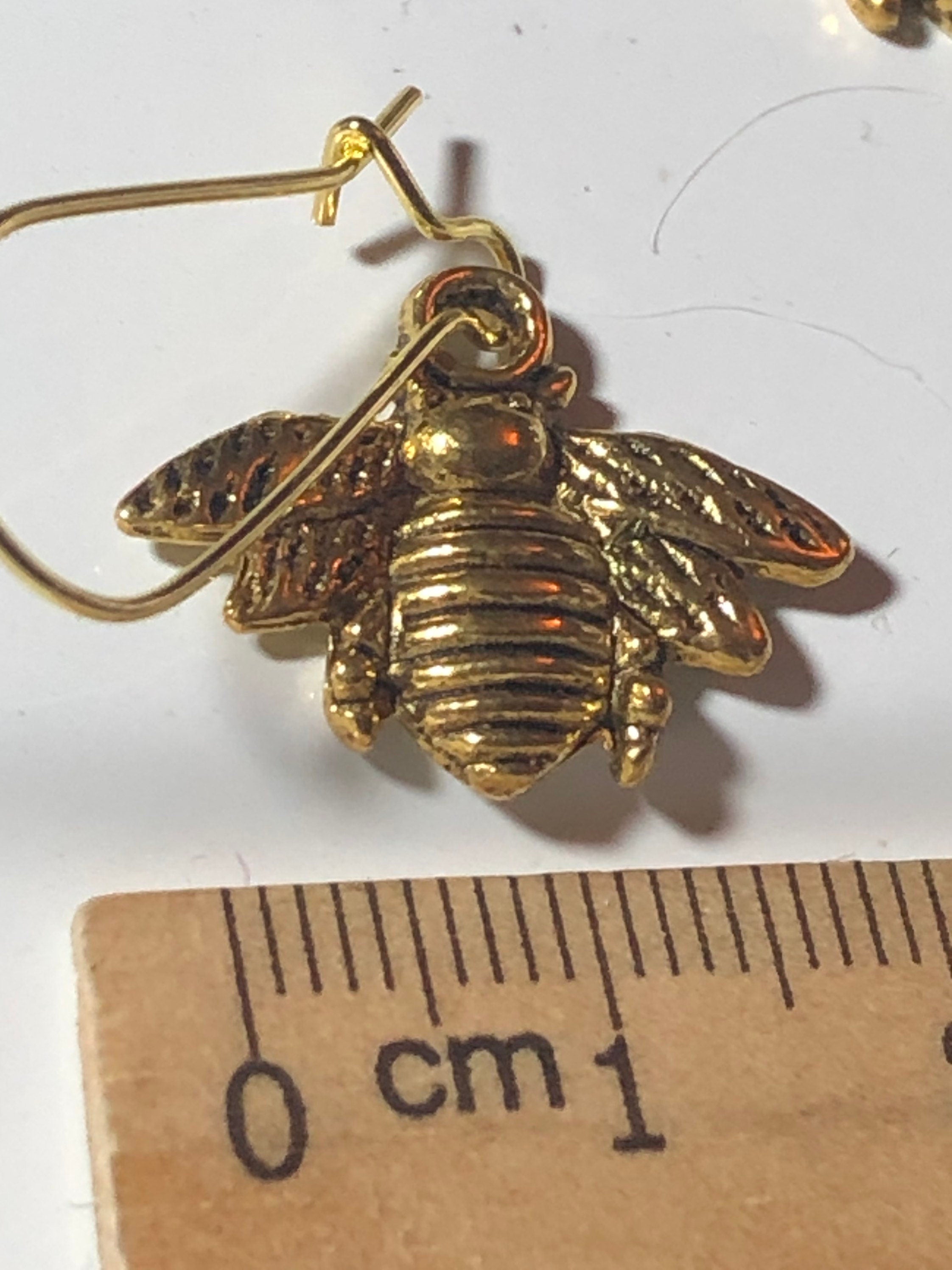 gold tone bumble bee small drop earrings