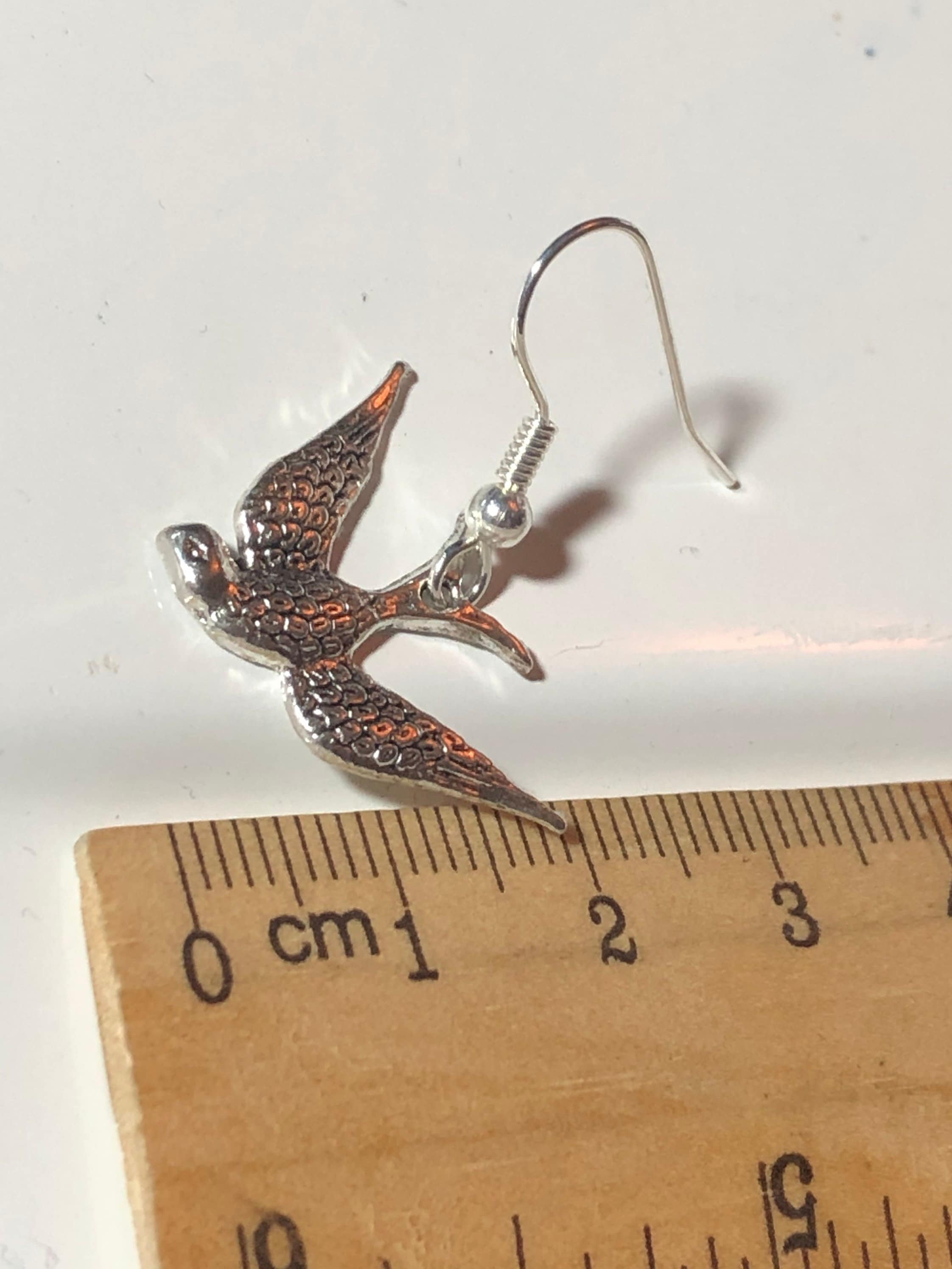 1950s style bluebird bird swallow earrings pierced ears