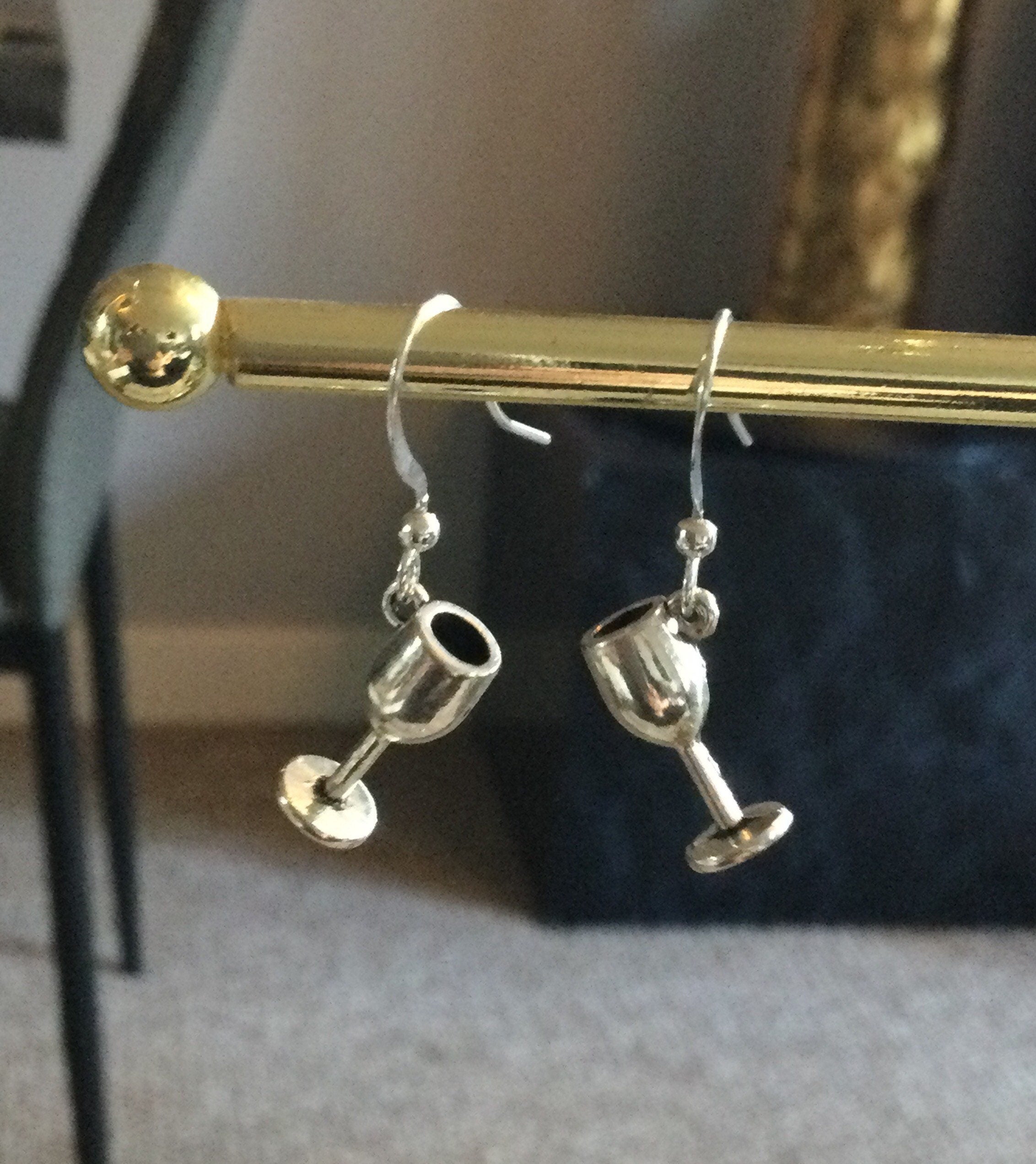 Novelty wine glass goblet small silver drop earrings