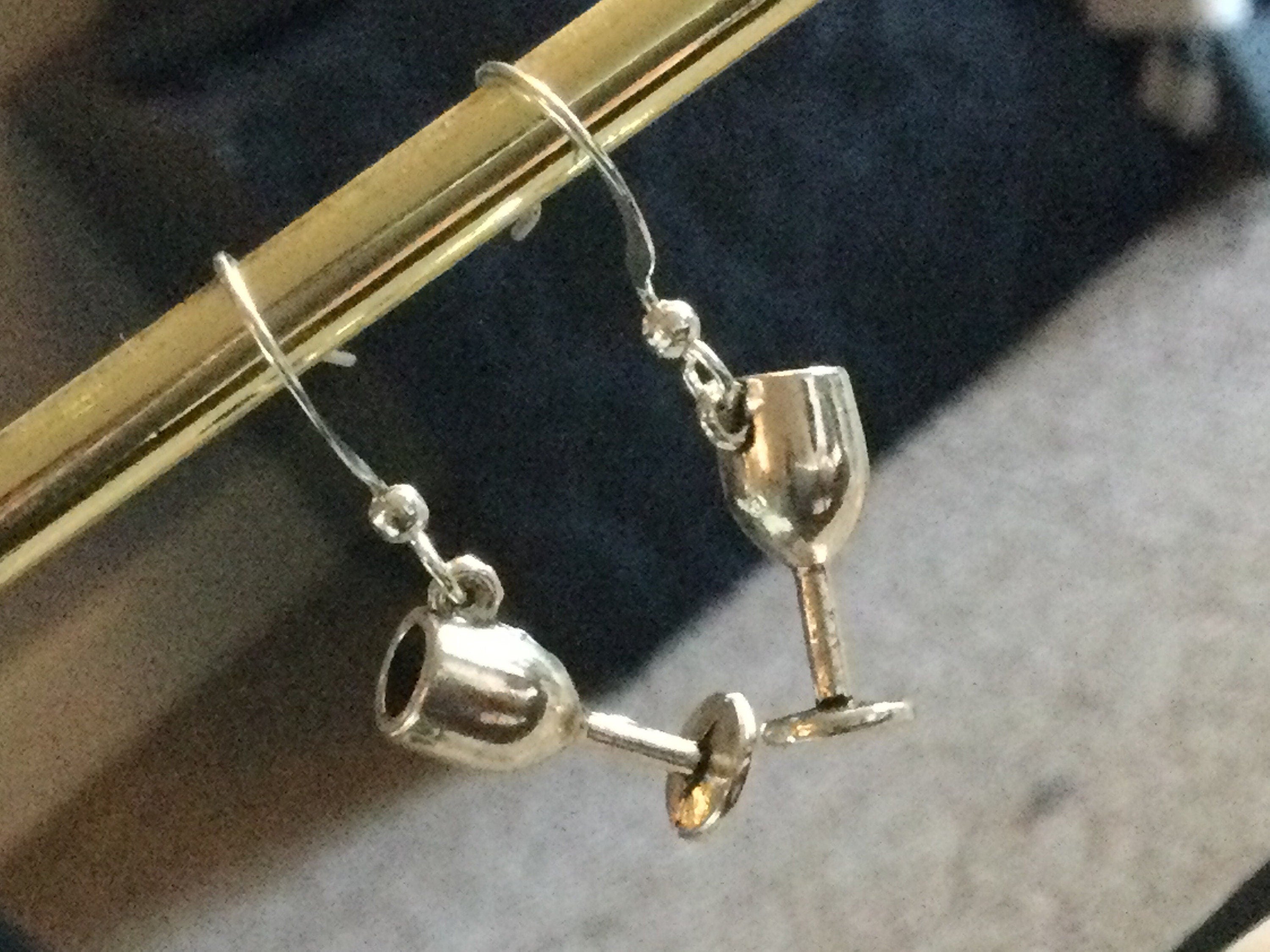 Novelty wine glass goblet small silver drop earrings