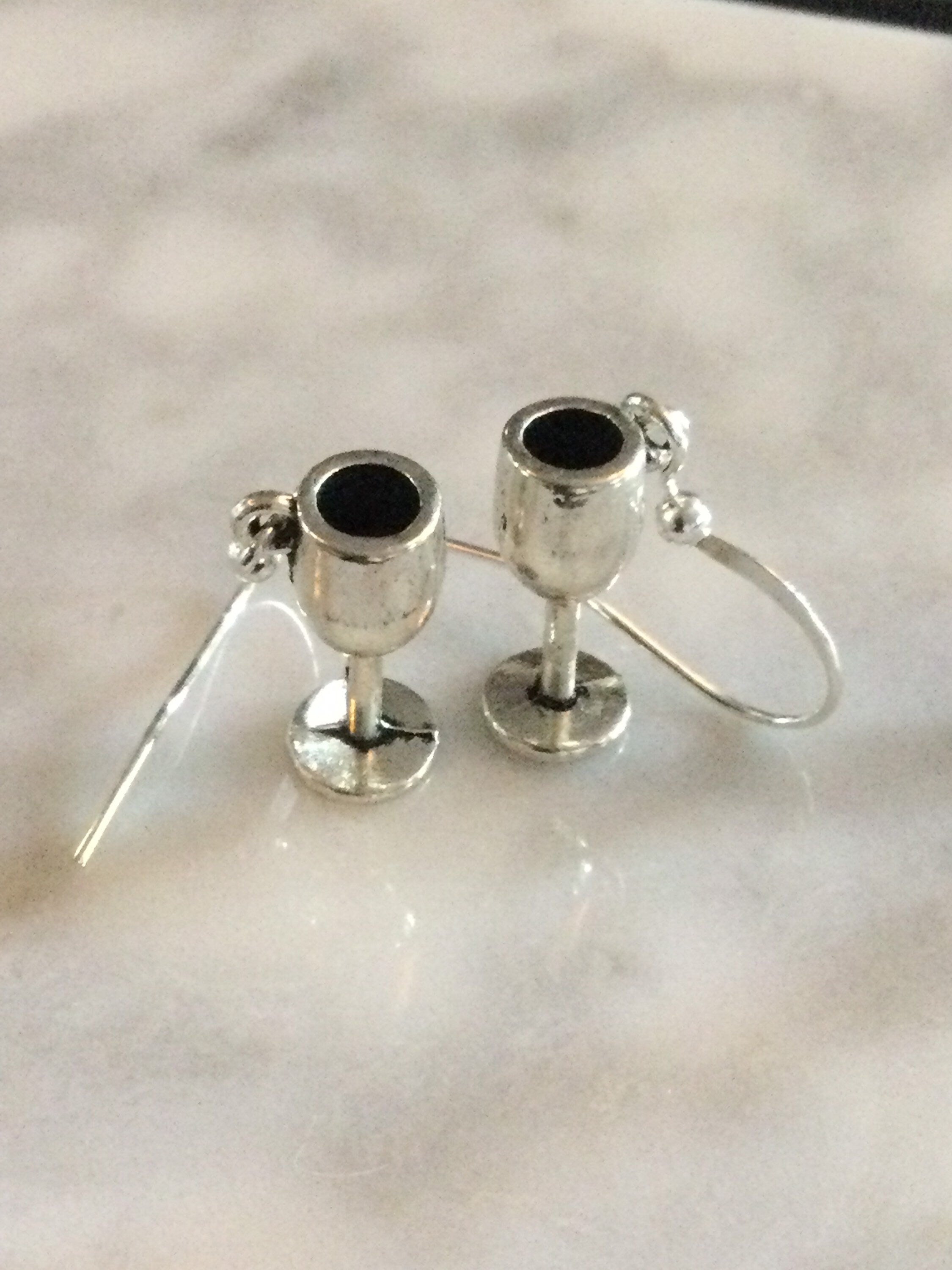 Novelty wine glass goblet small silver drop earrings