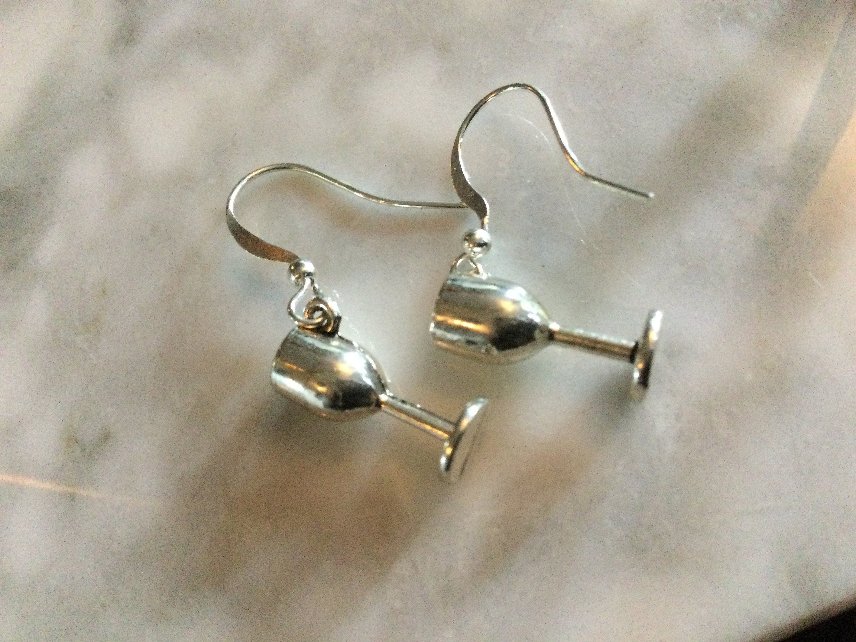 Novelty wine glass goblet small silver drop earrings