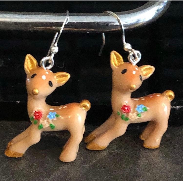 Novelty red and silver Fairy toadstool drop earrings for pierced ears