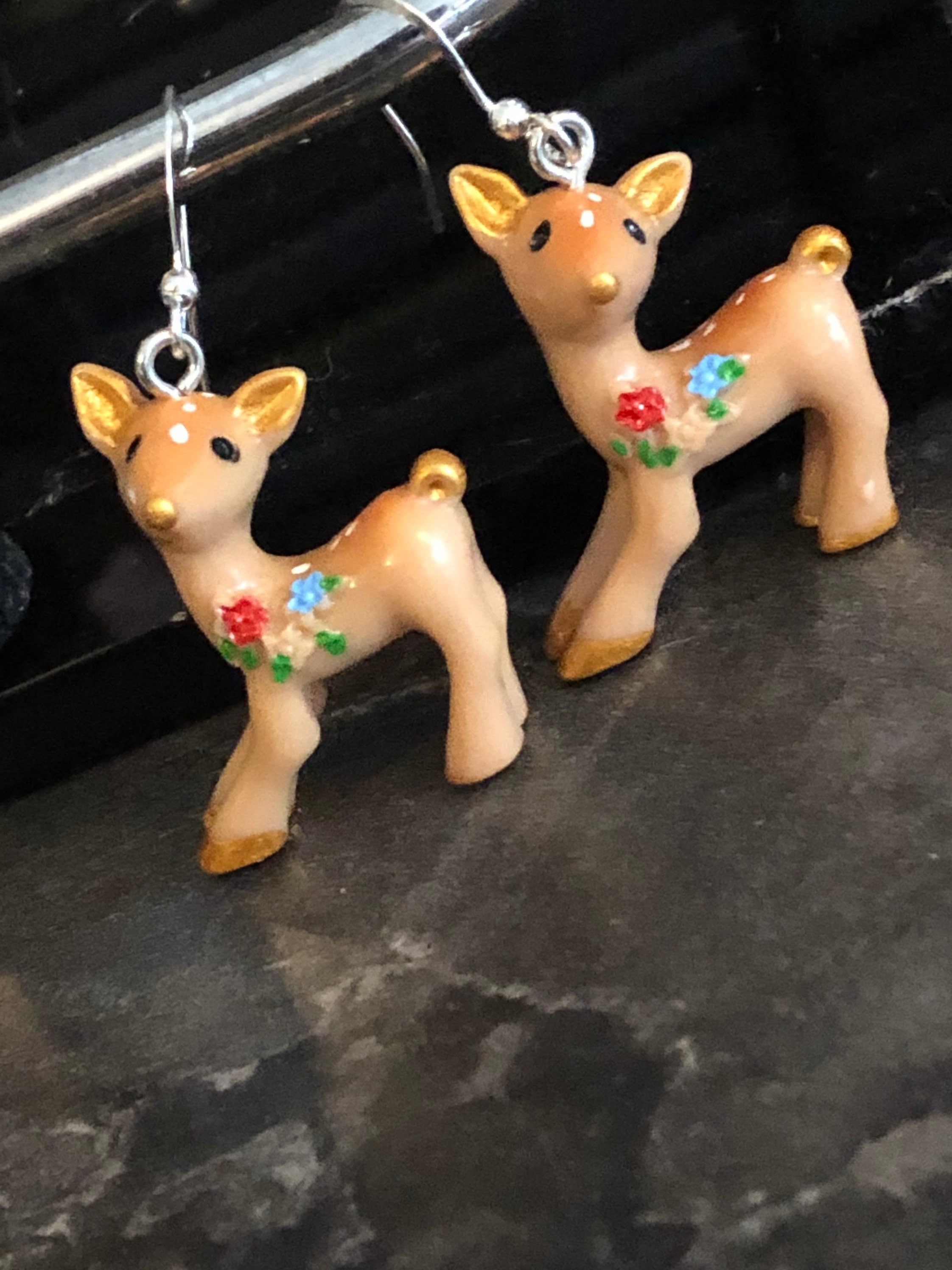 brown Baby Deer dangly earrings pierced alpine style