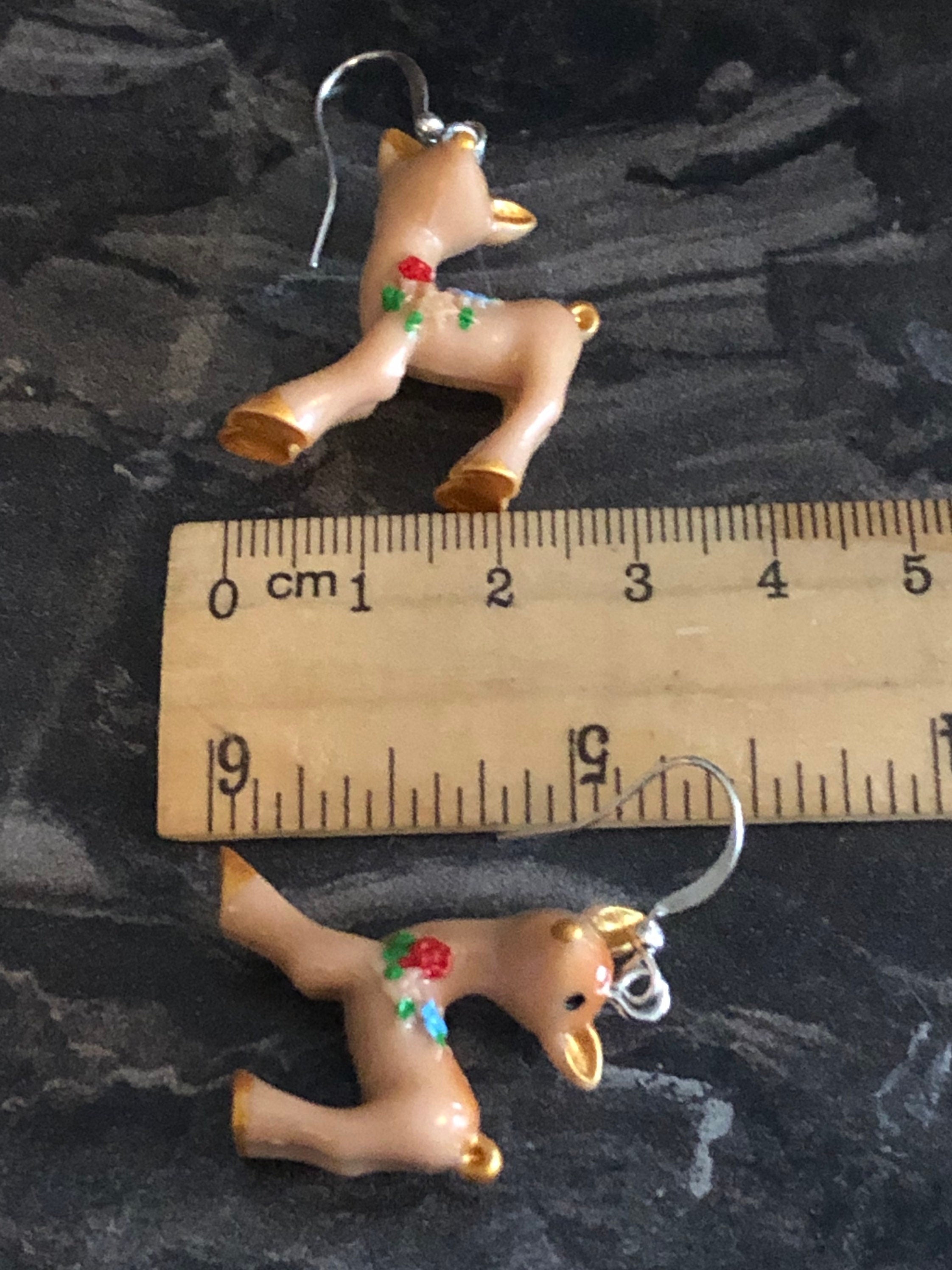 brown Baby Deer dangly earrings pierced alpine style