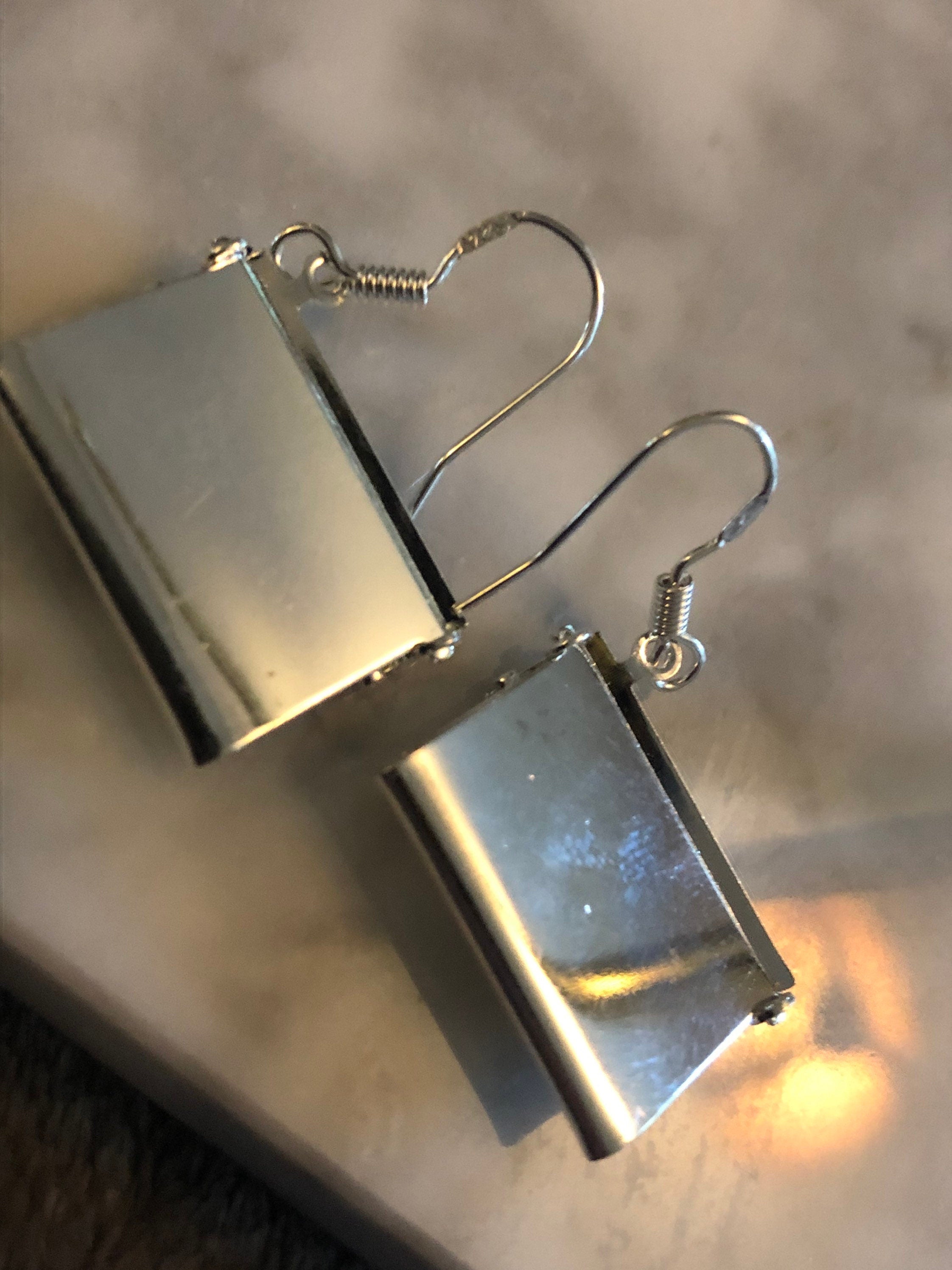 silver envelope drop earrings metal articulated opening for pierced ears