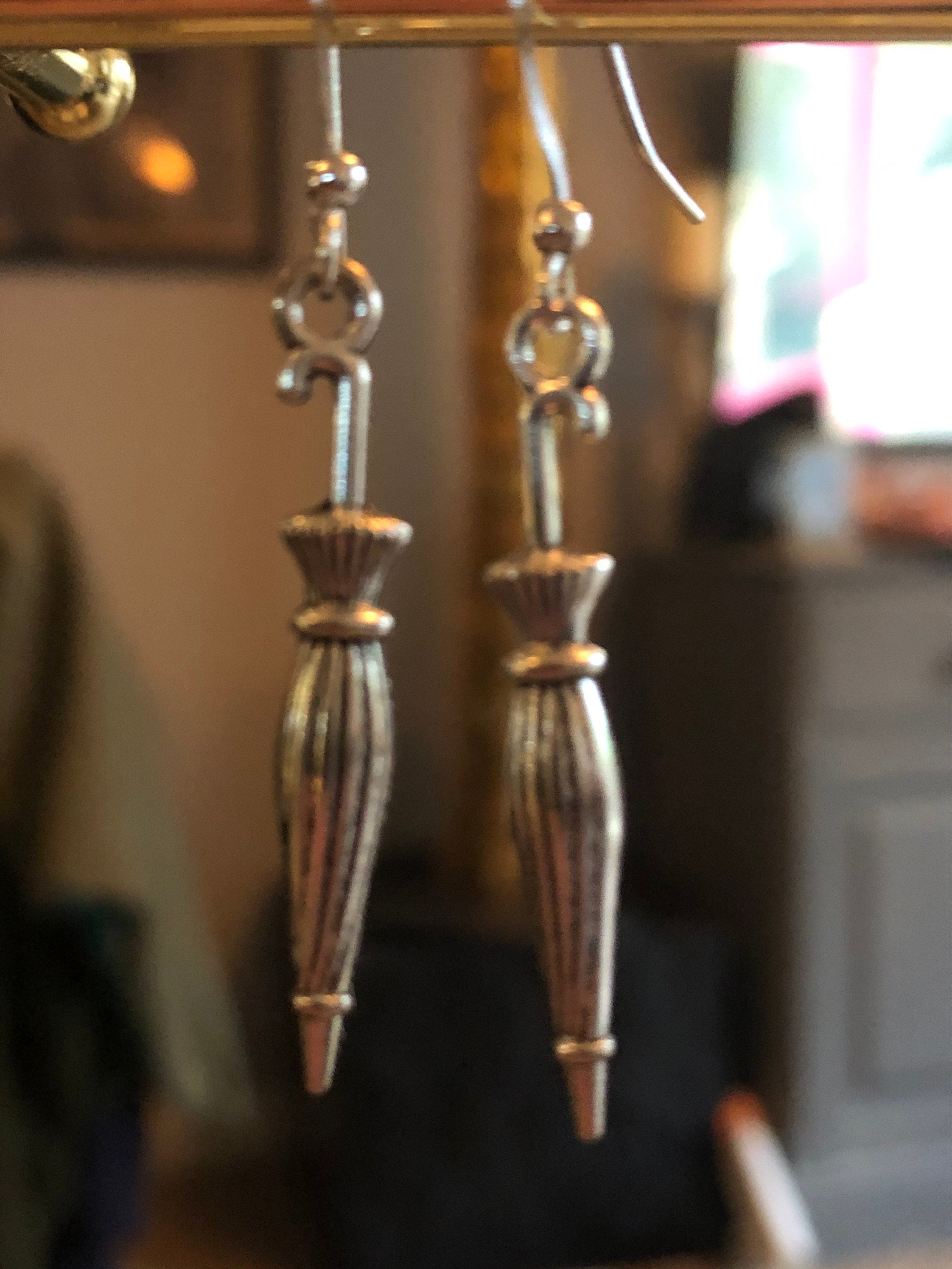 silver umbrella drop earrings for pierced ears