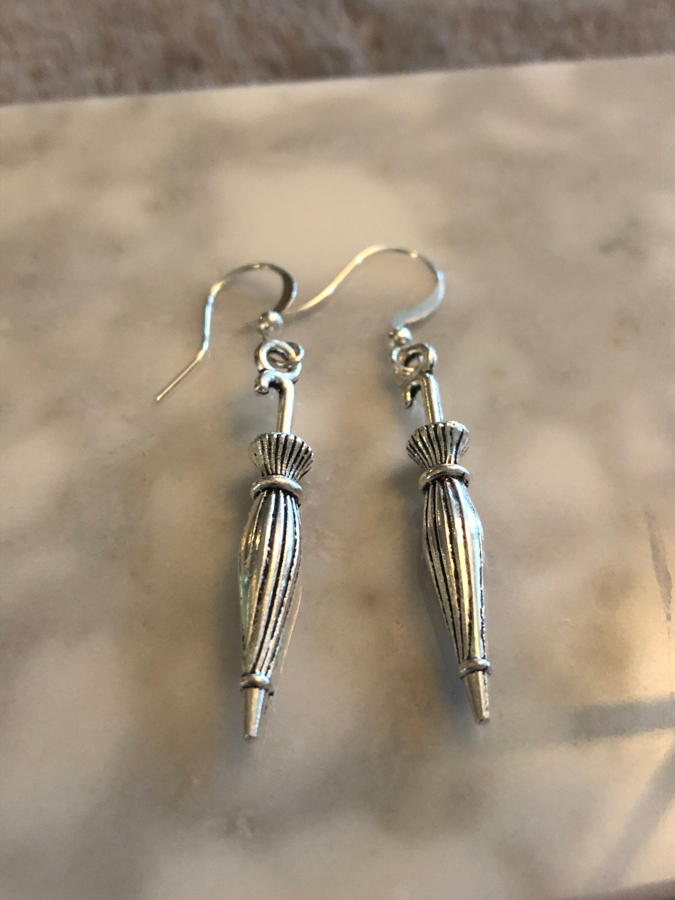 silver umbrella drop earrings for pierced ears