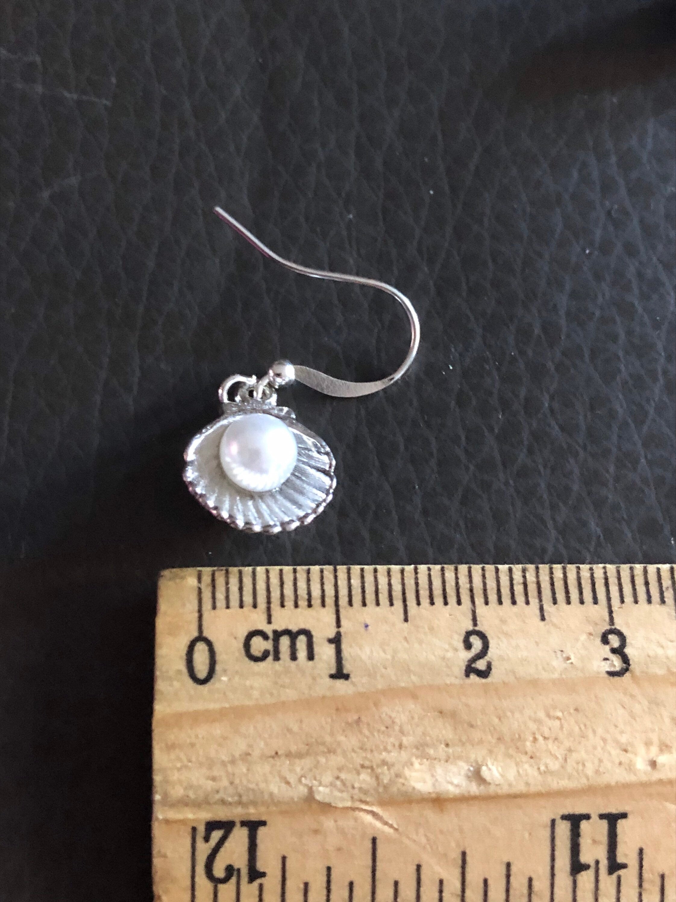 oyster with faux pearl earrings silver small drop shell pierced ears