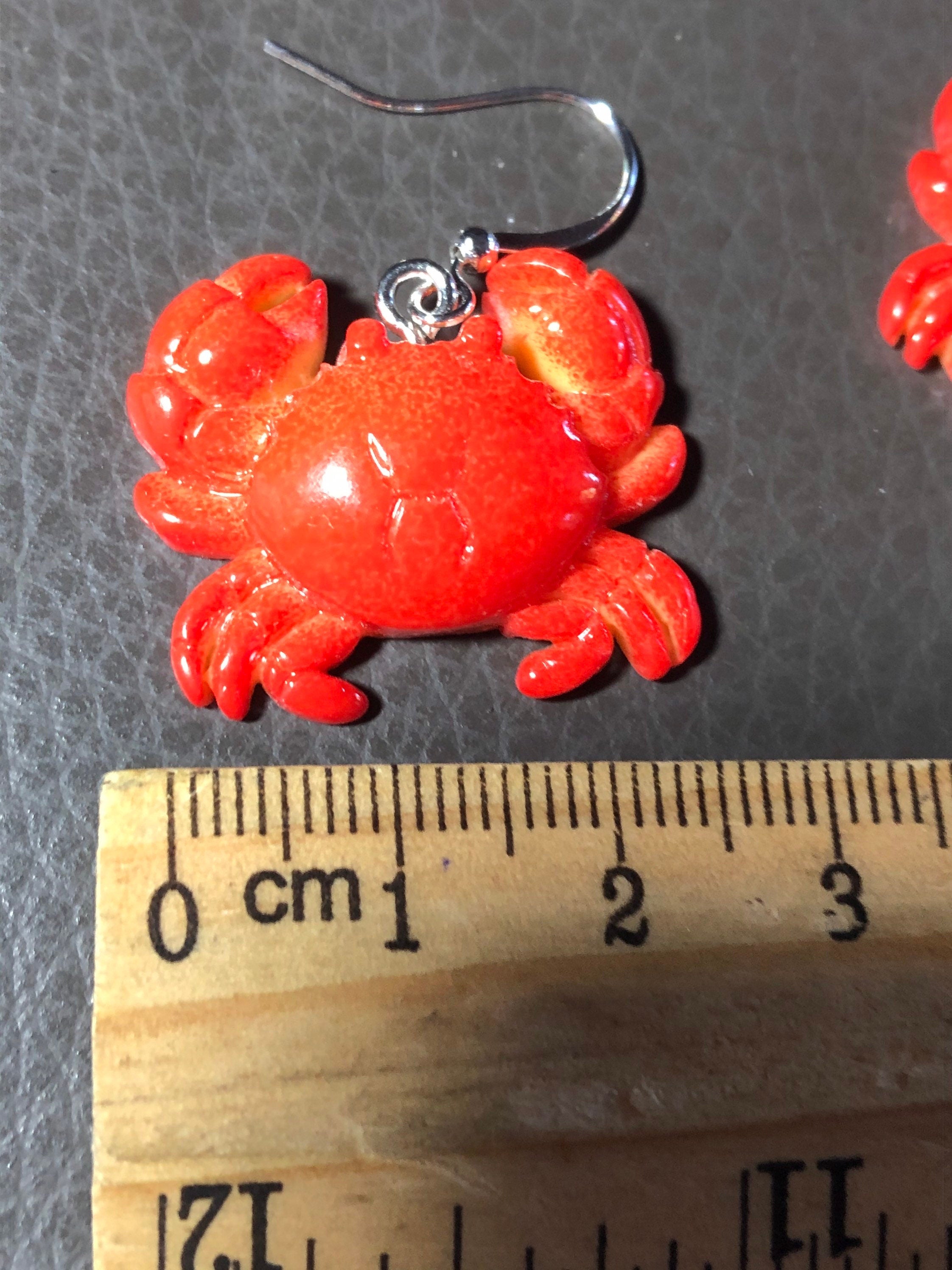 Nautical crab earrings Handmade novelty orange red gold plastic