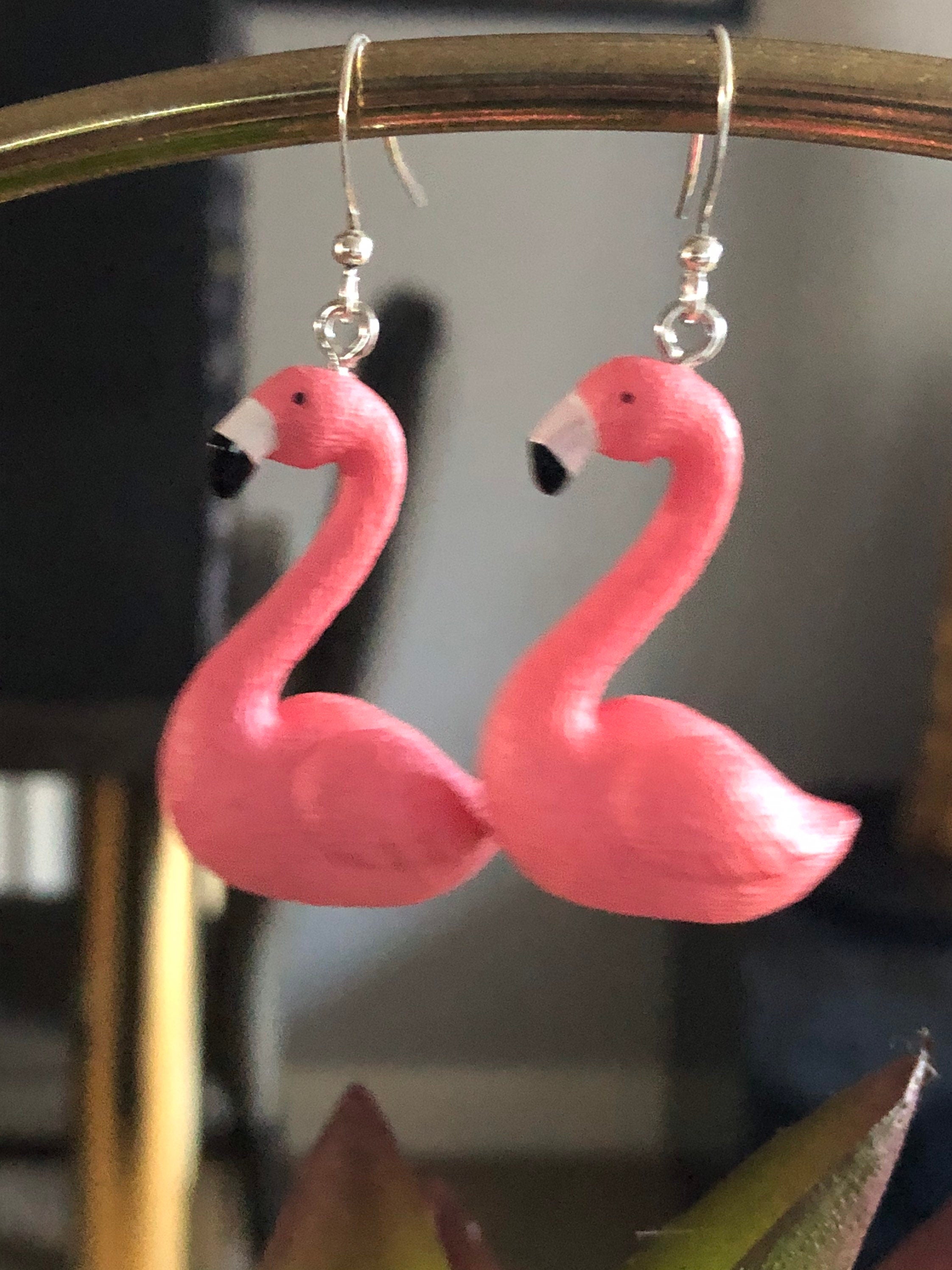 novelty Bright Pink large plastic Flamingo drop earrings