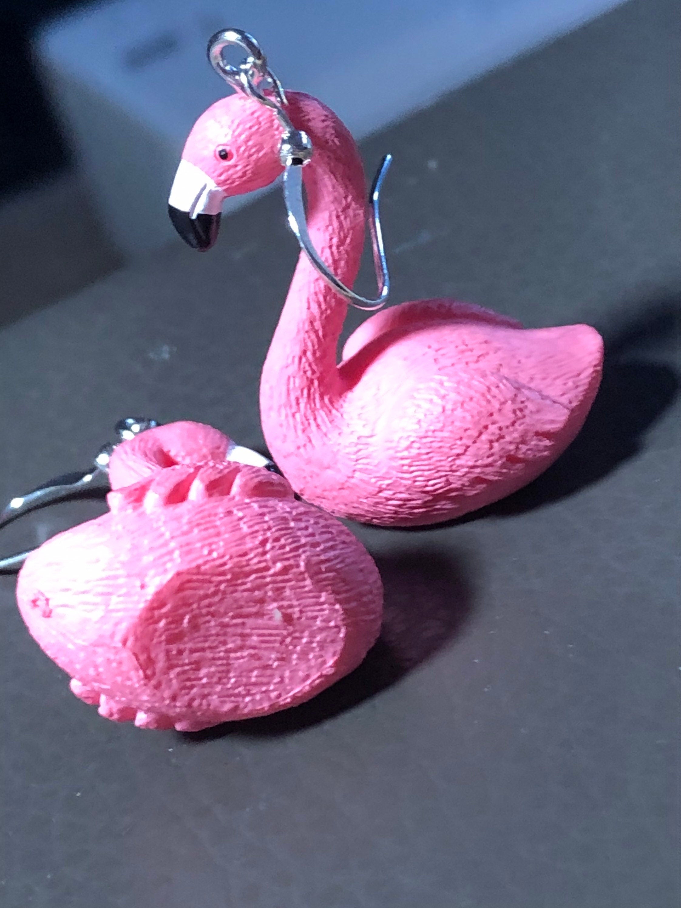 novelty Bright Pink large plastic Flamingo drop earrings