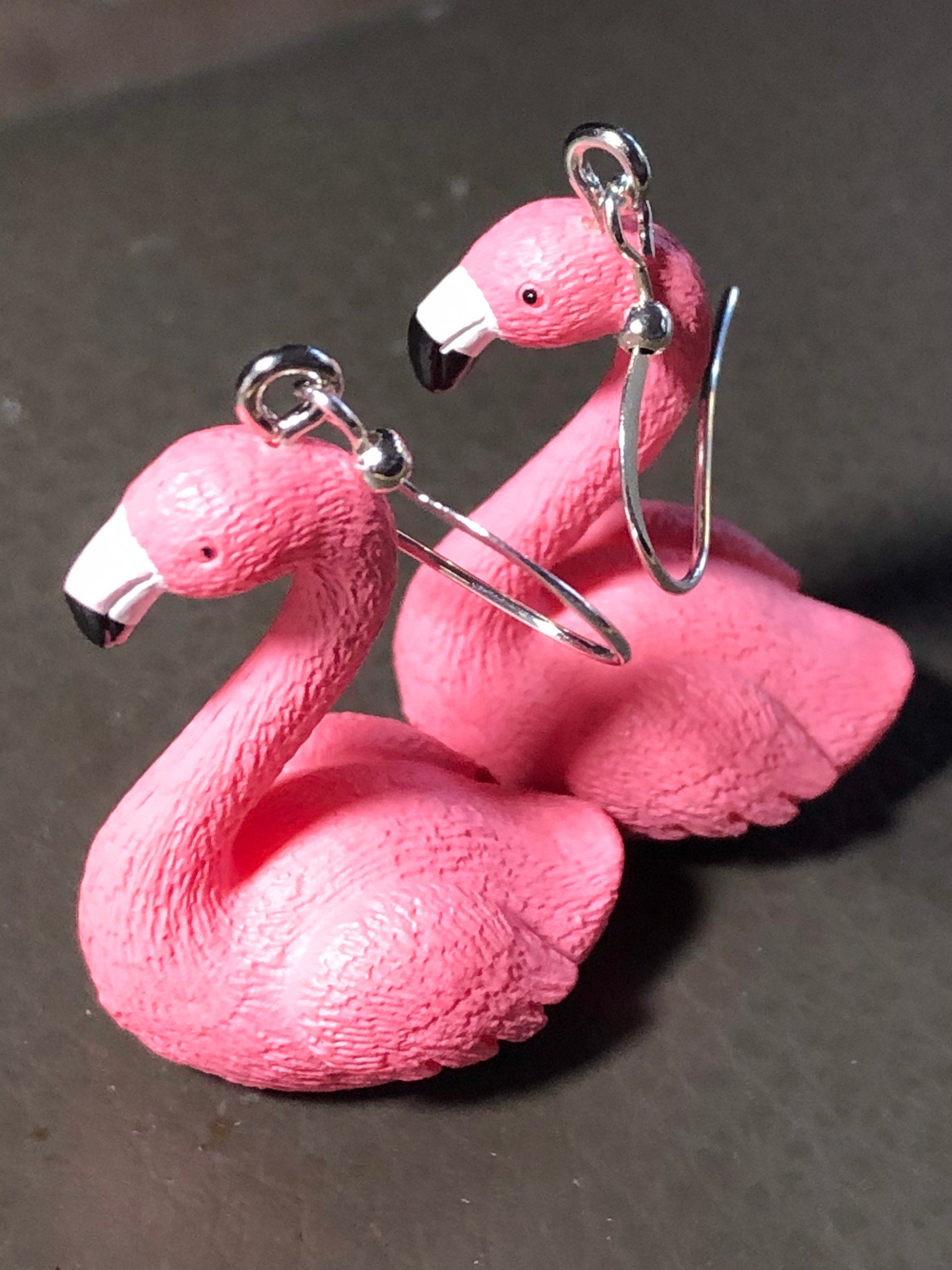 novelty Bright Pink large plastic Flamingo drop earrings