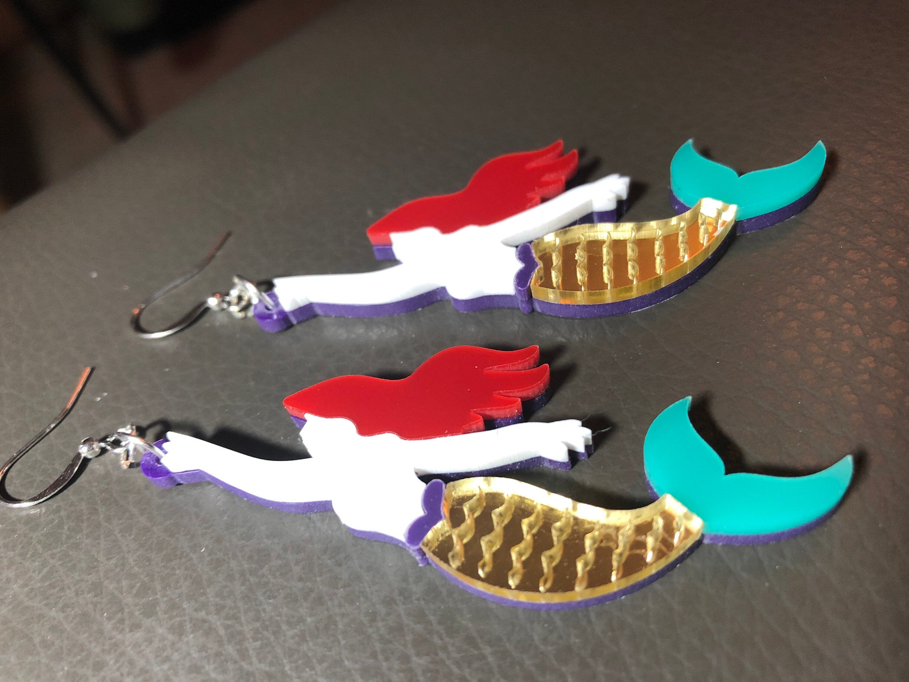 oversized acrylic gold blue mermaid drop earrings for pierced ears