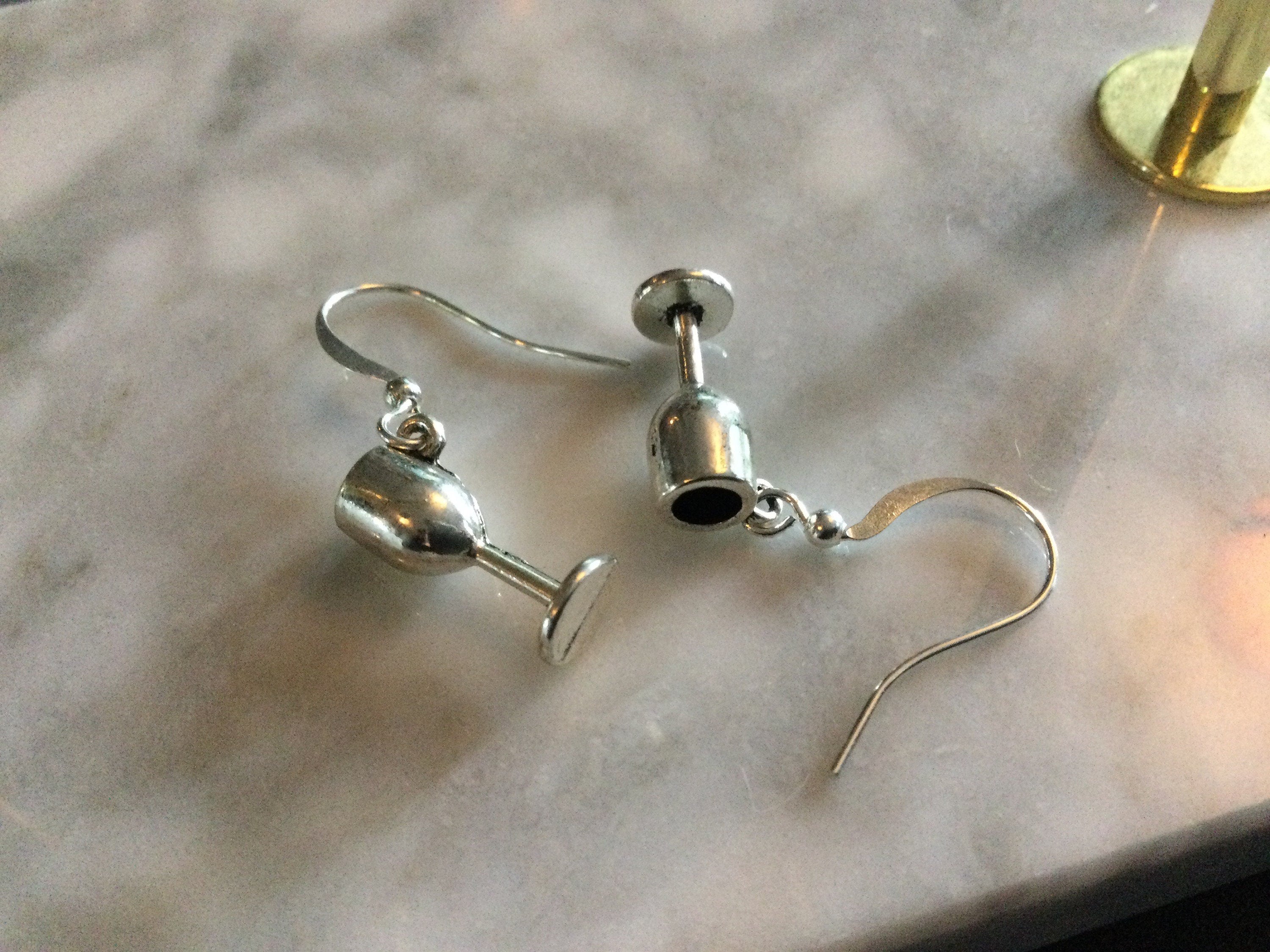 Novelty wine glass goblet small silver drop earrings