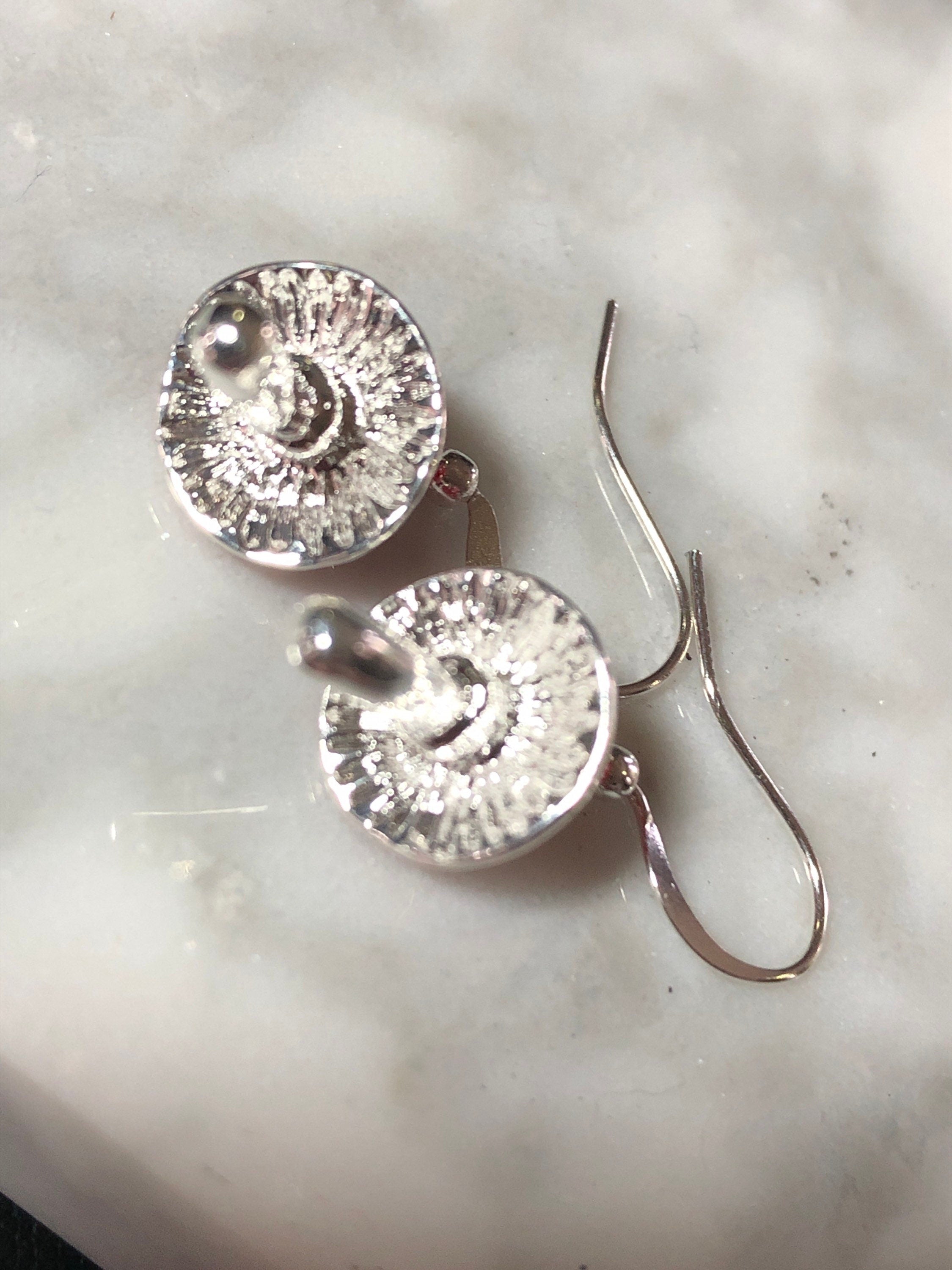 Novelty red and silver Fairy toadstool drop earrings for pierced ears