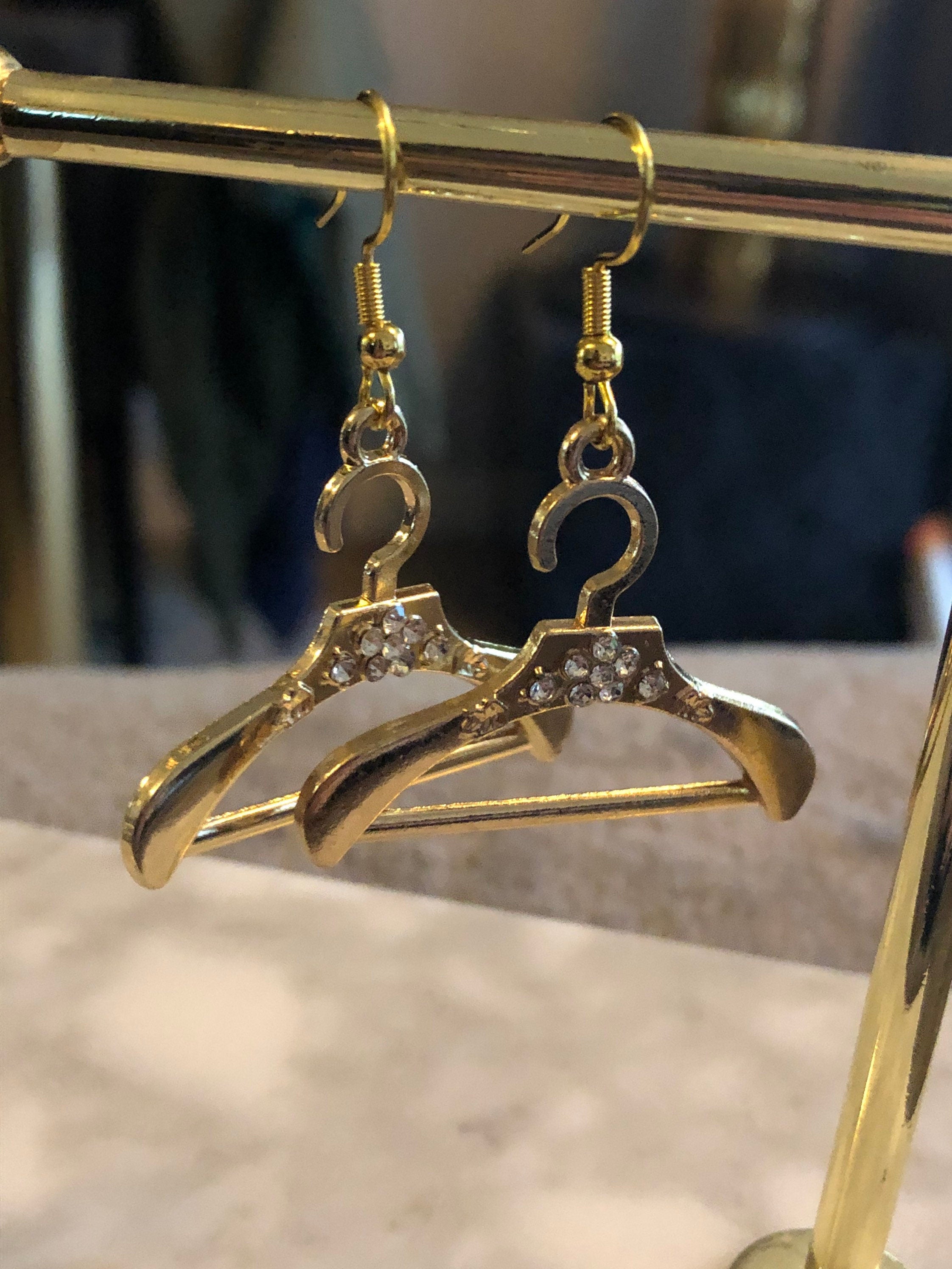 coat hanger drop earrings for pierced ears gold tone diamanté fashionista