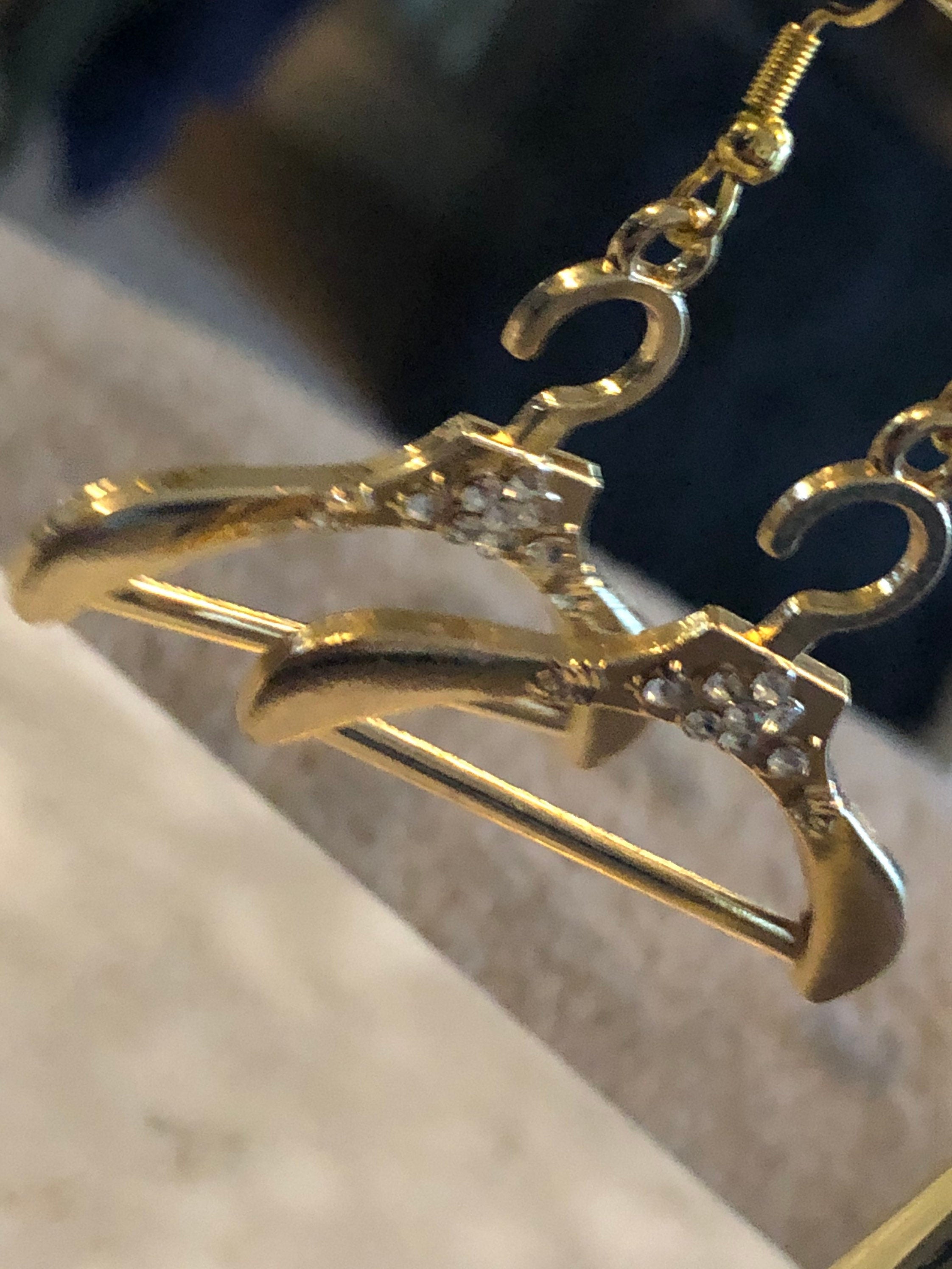 coat hanger drop earrings for pierced ears gold tone diamanté fashionista