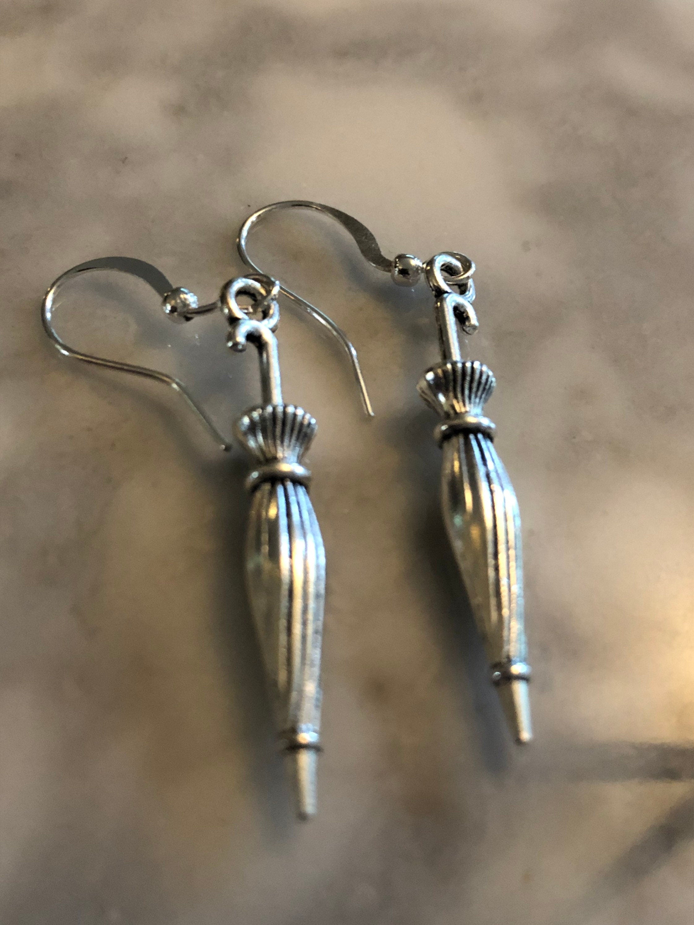 silver umbrella drop earrings for pierced ears