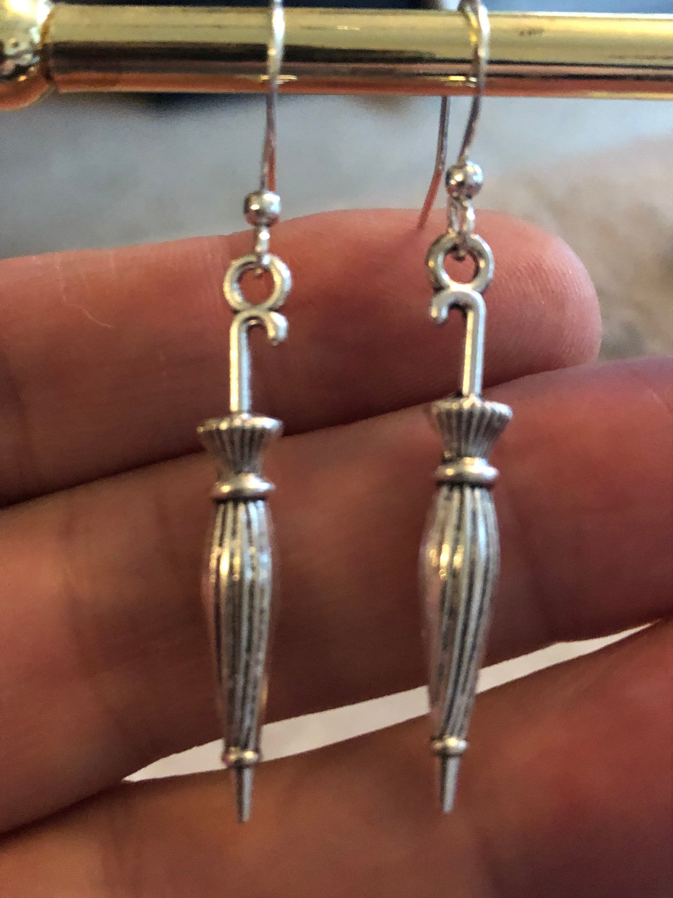 silver umbrella drop earrings for pierced ears