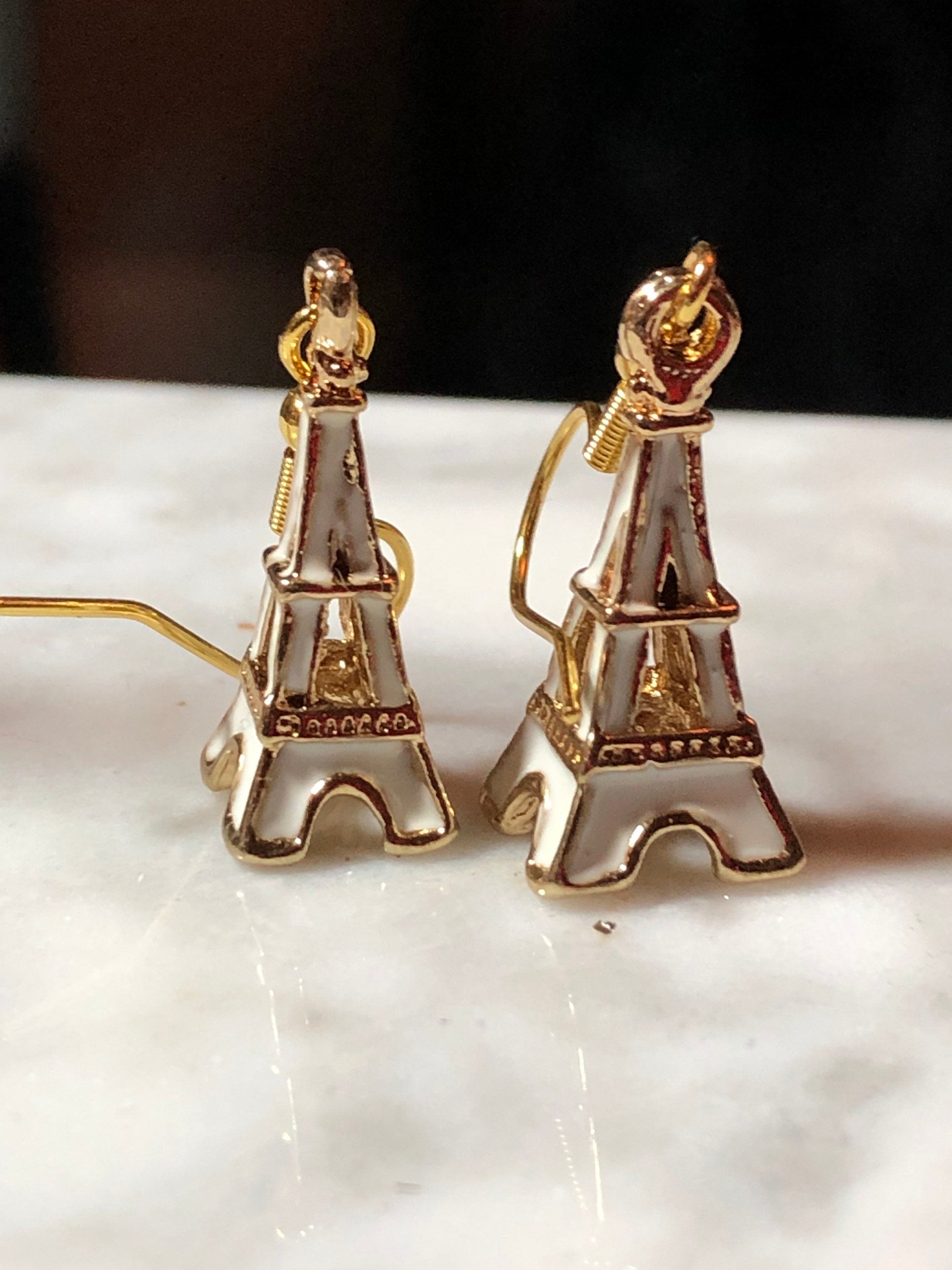 Novelty PINK enamel diamanté vintage camper van drop earrings