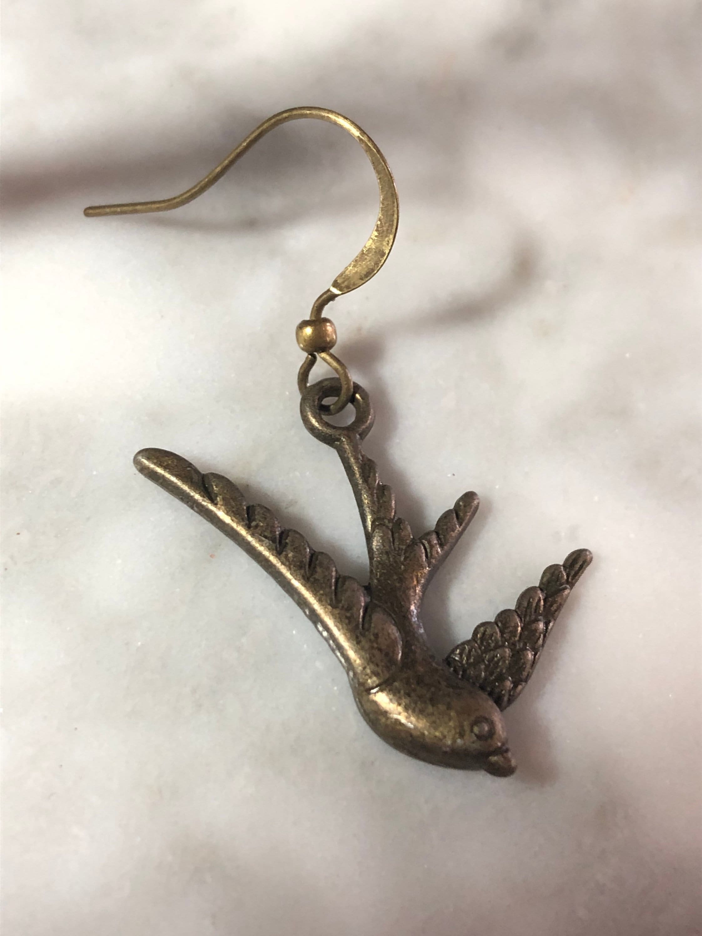 antique gold bluebird swallow earrings pierced ears