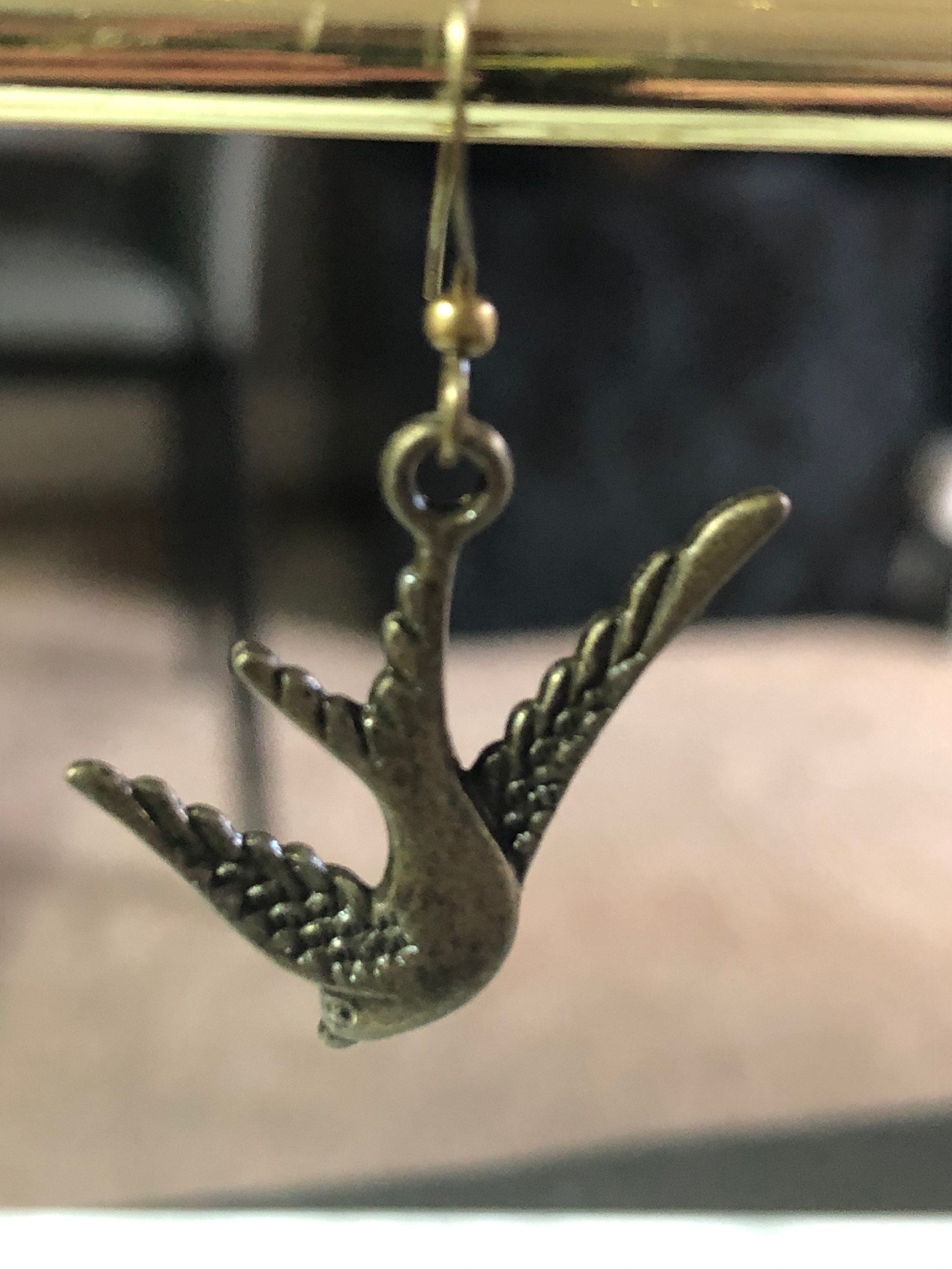 antique gold bluebird swallow earrings pierced ears
