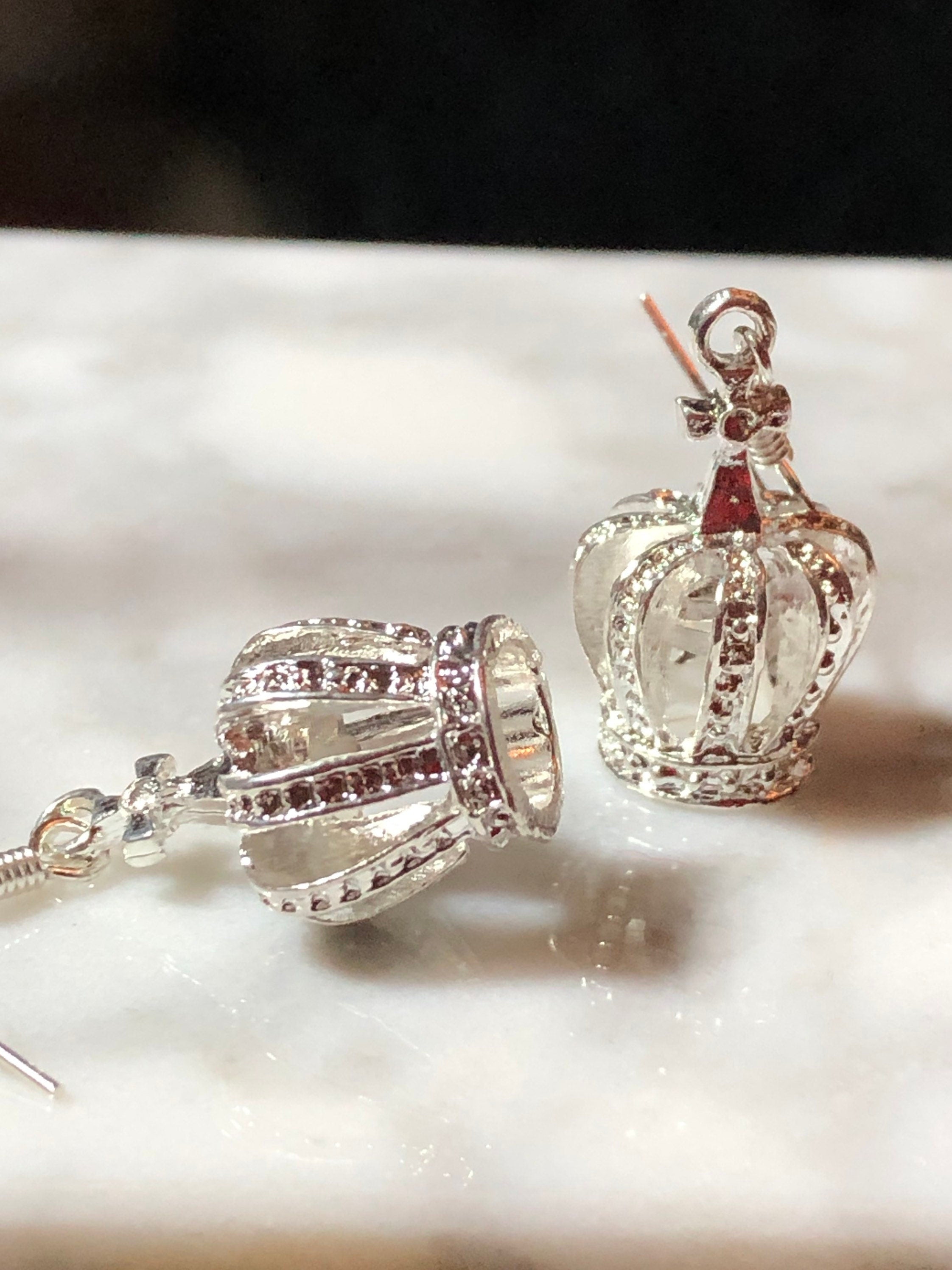 Kings coronation royal crown earrings silver tone pierced ears