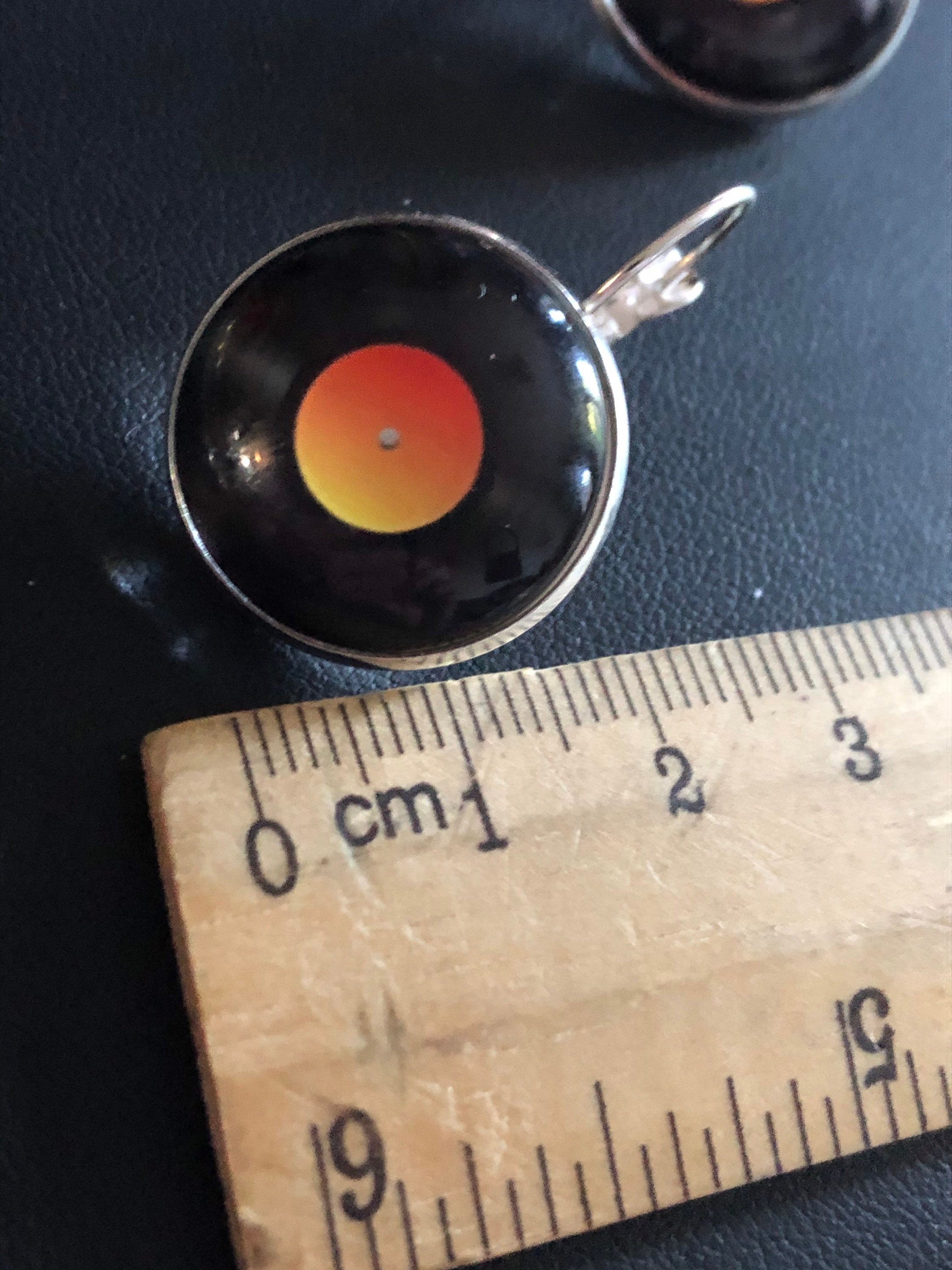 20mm novelty Vinyl record drop earrings retro Black orange gold tone