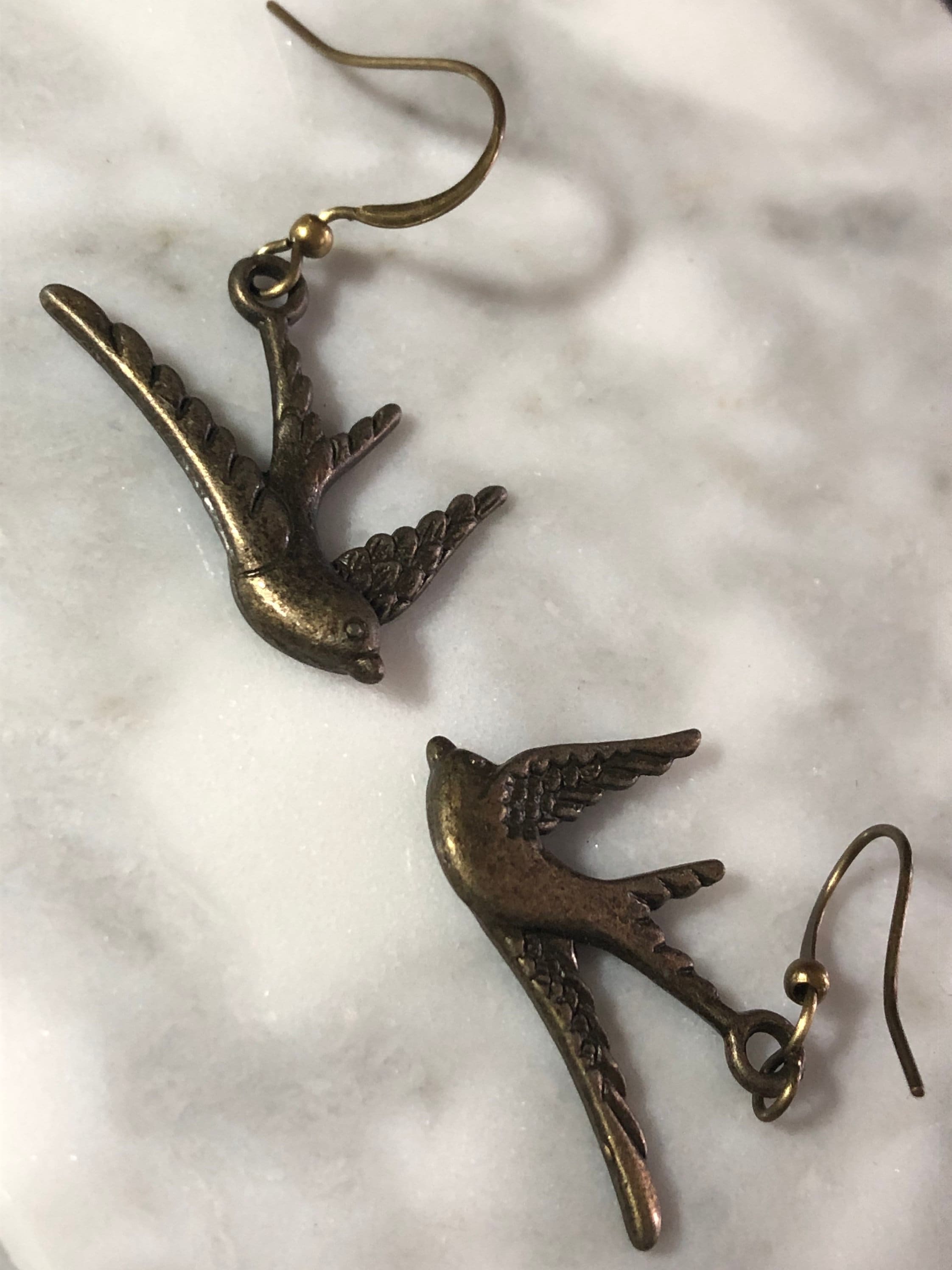 antique gold bluebird swallow earrings pierced ears