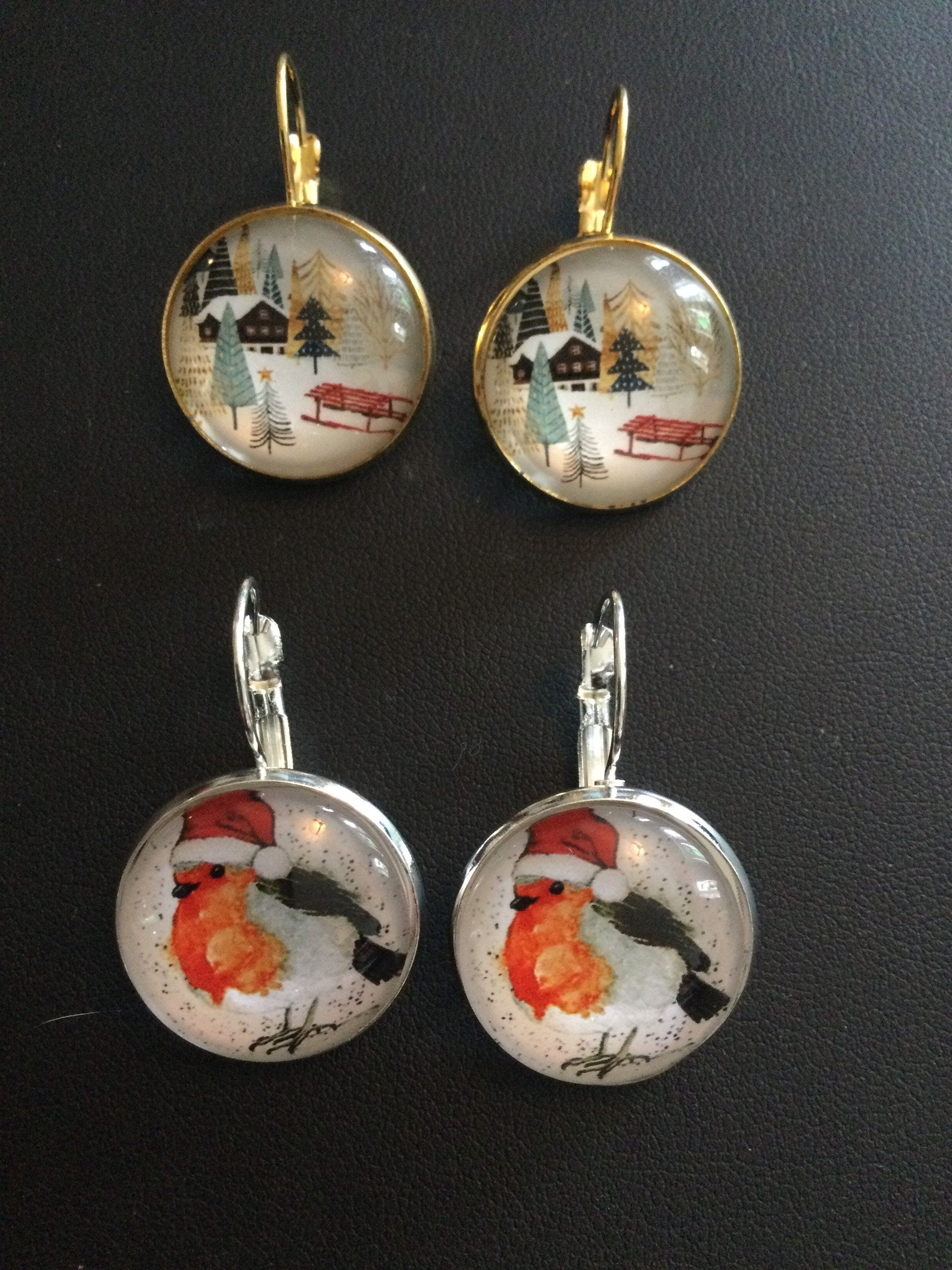 Hygge nordic style winter snow scene drop earrings
