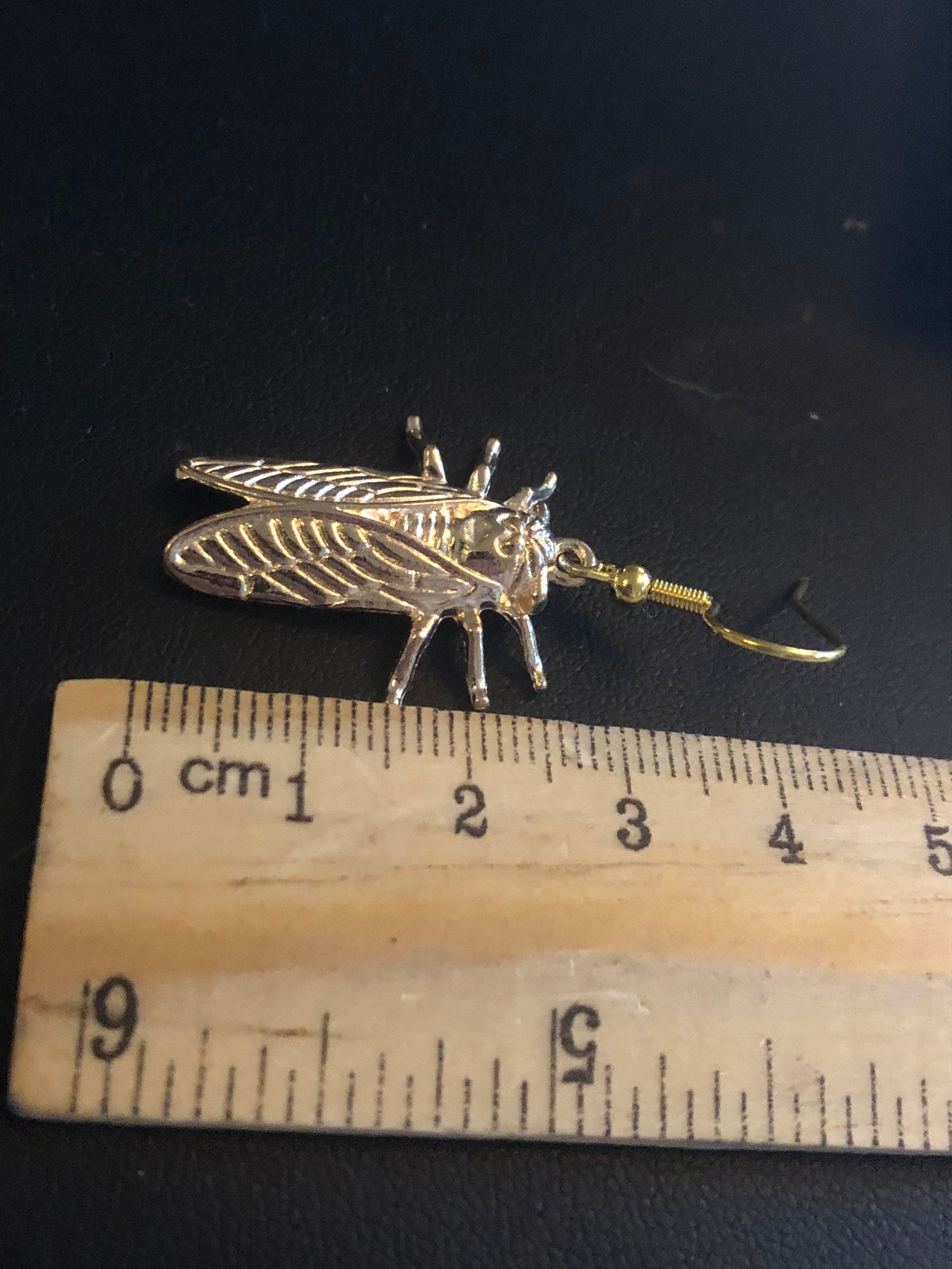 gold tone Cicada bug earrings for pierced ears