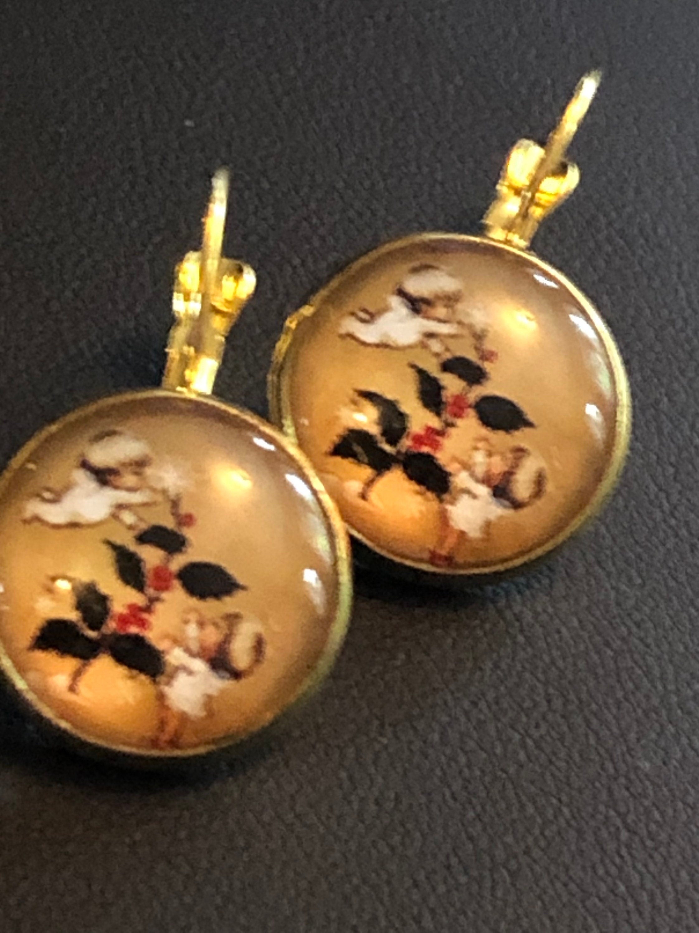 Christmas holly drop earrings ear wires girls stocking filler