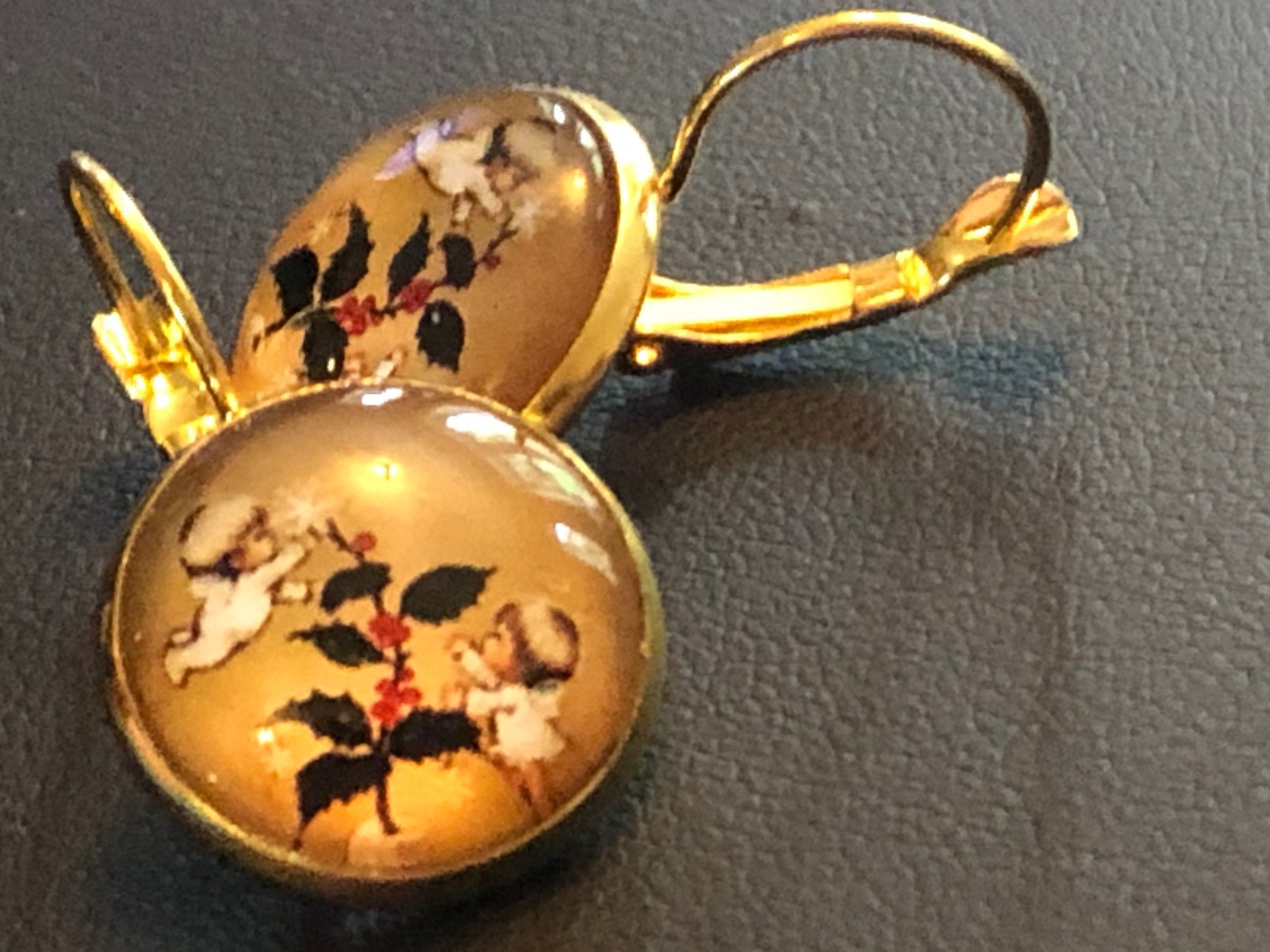 Christmas holly drop earrings ear wires girls stocking filler