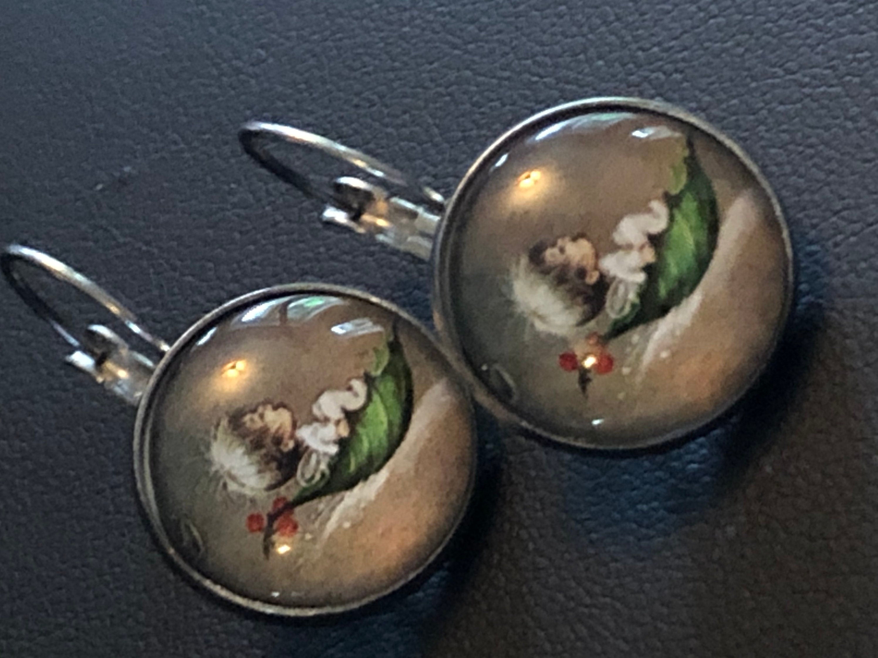 Stainless steel Christmas holly drop earrings