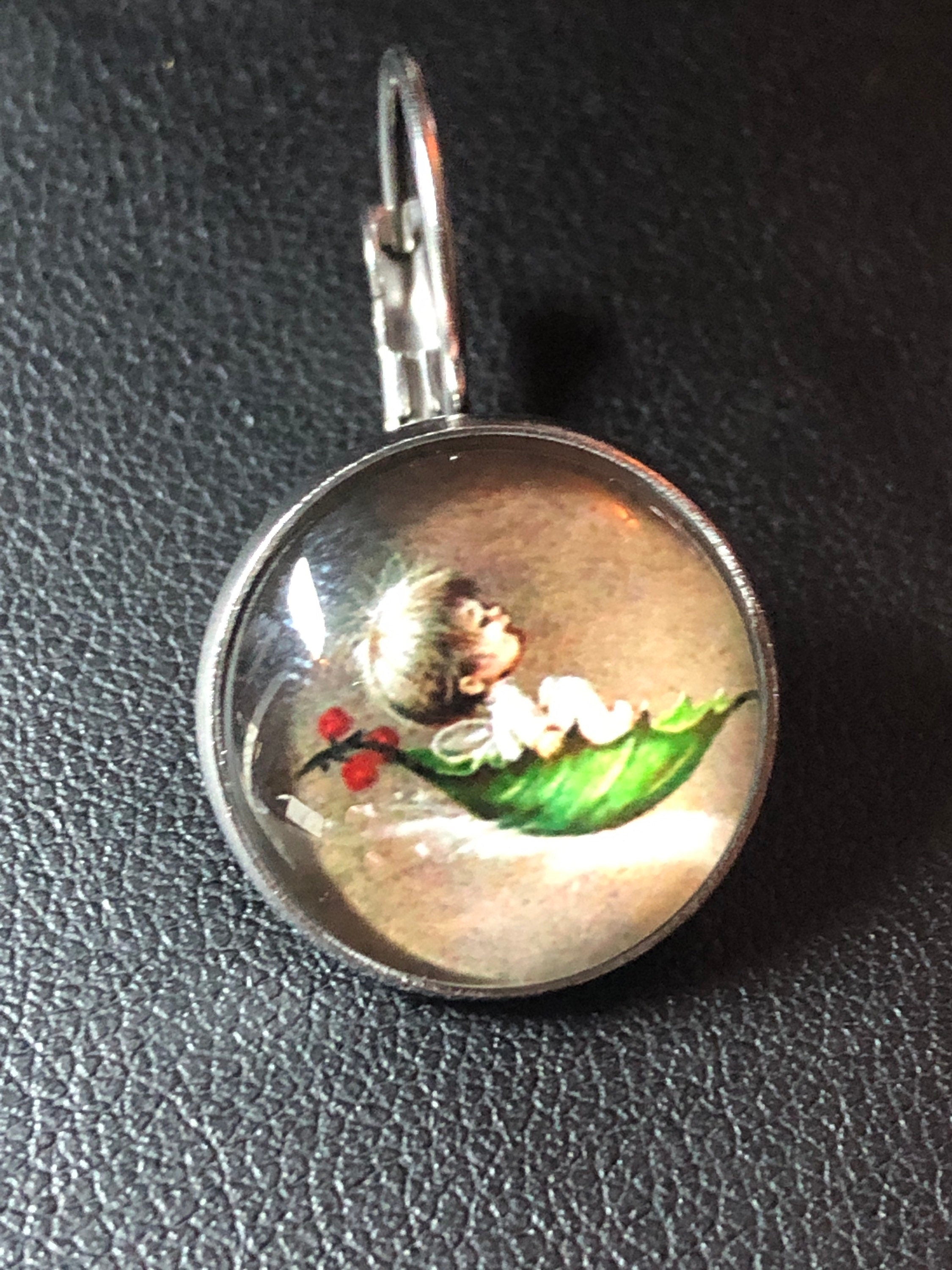 Stainless steel Christmas holly drop earrings