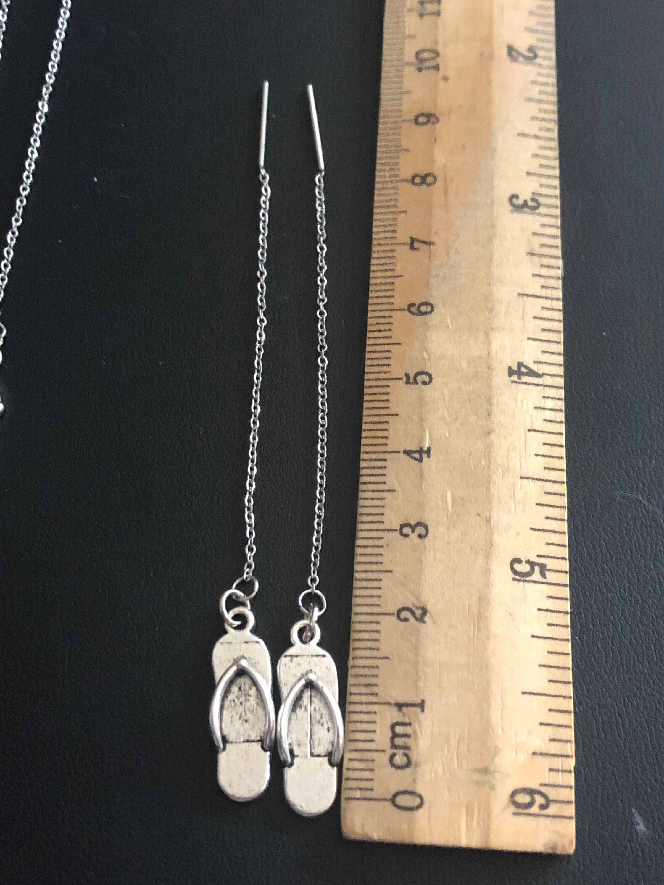 Silver tone summer holiday novelty flip flop shoes drop earrings