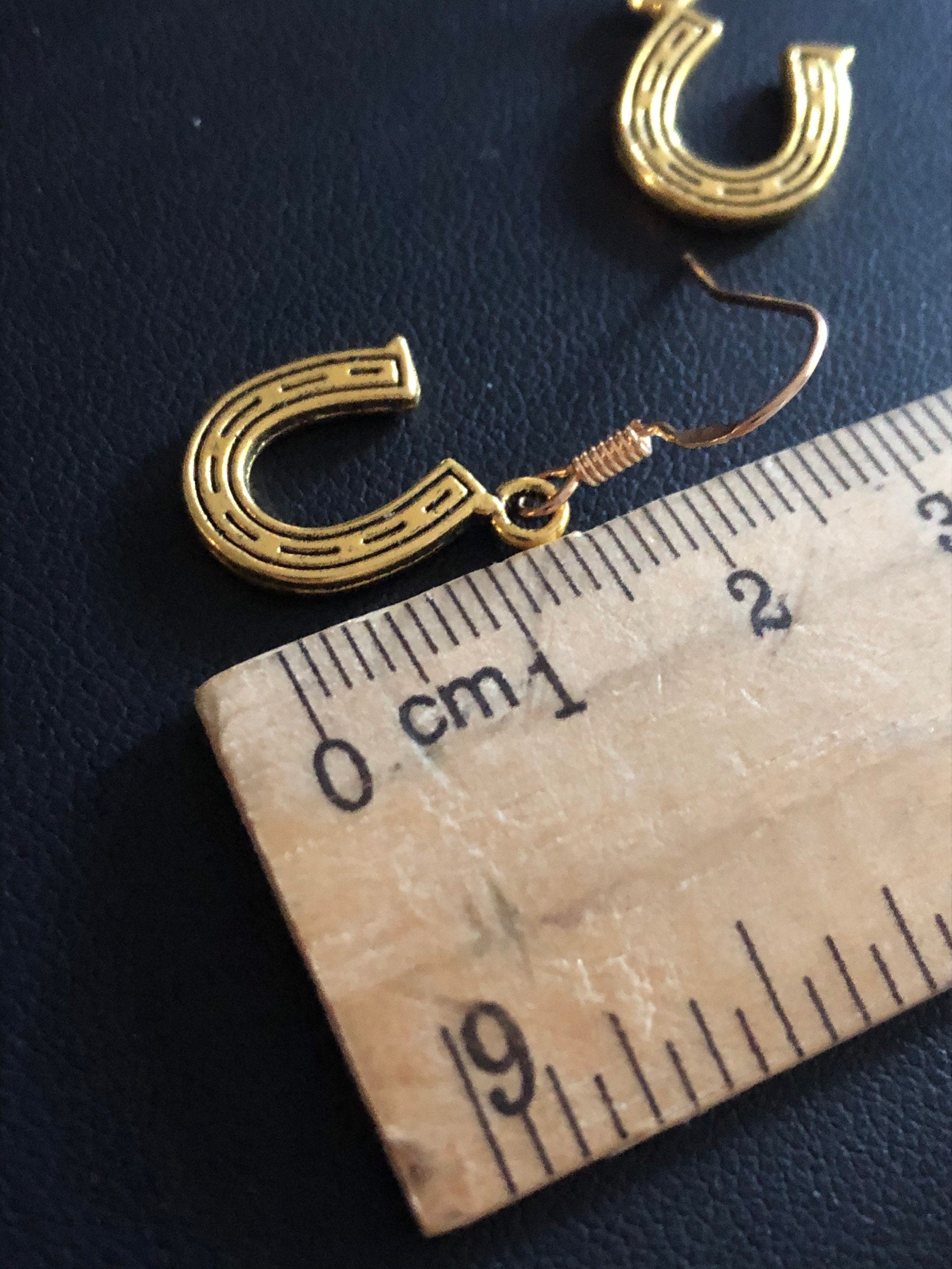 Gold Tone Lucky Horseshoe Drop Earrings: Equestrian Jewellery