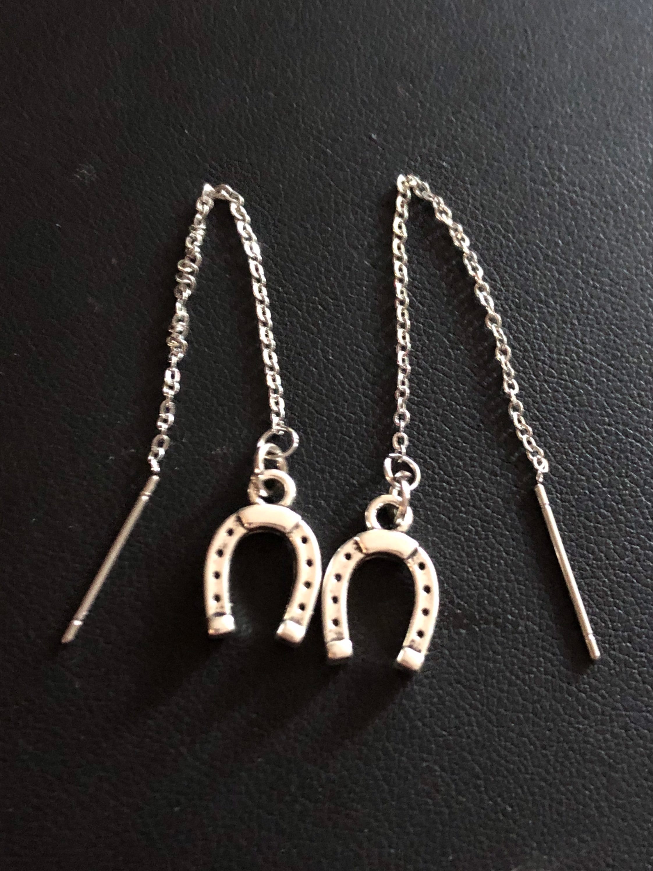 Gold Tone Lucky Horseshoe Drop Earrings: Equestrian Jewellery