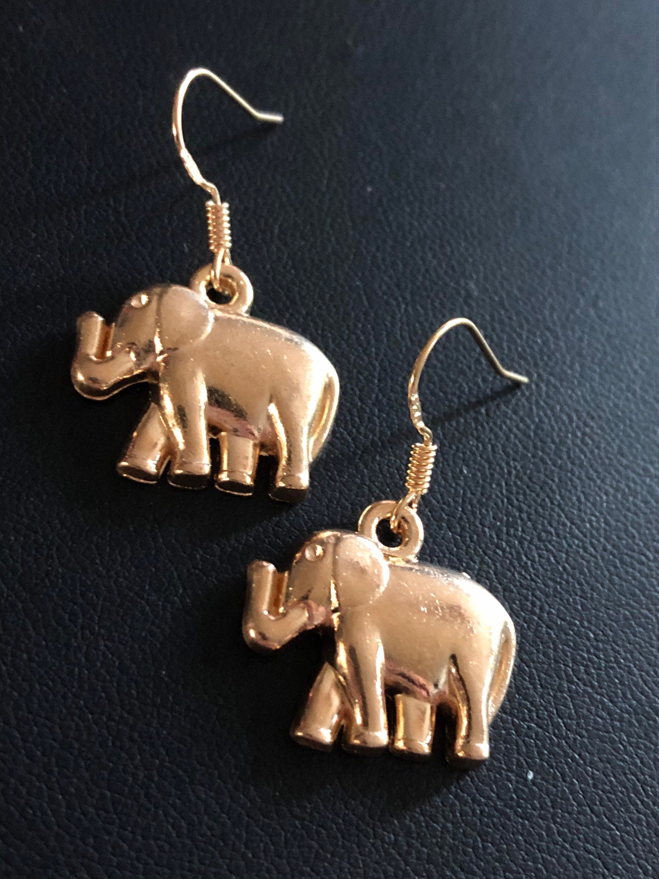 Small gold tone elephant drop earrings for pierced ears
