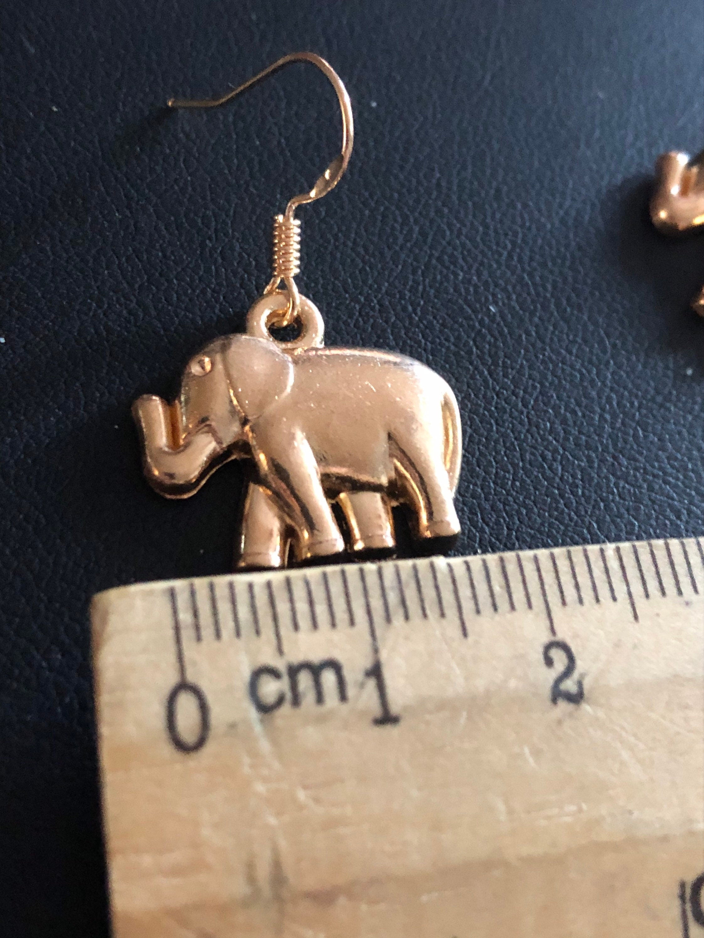 Small gold tone elephant drop earrings for pierced ears