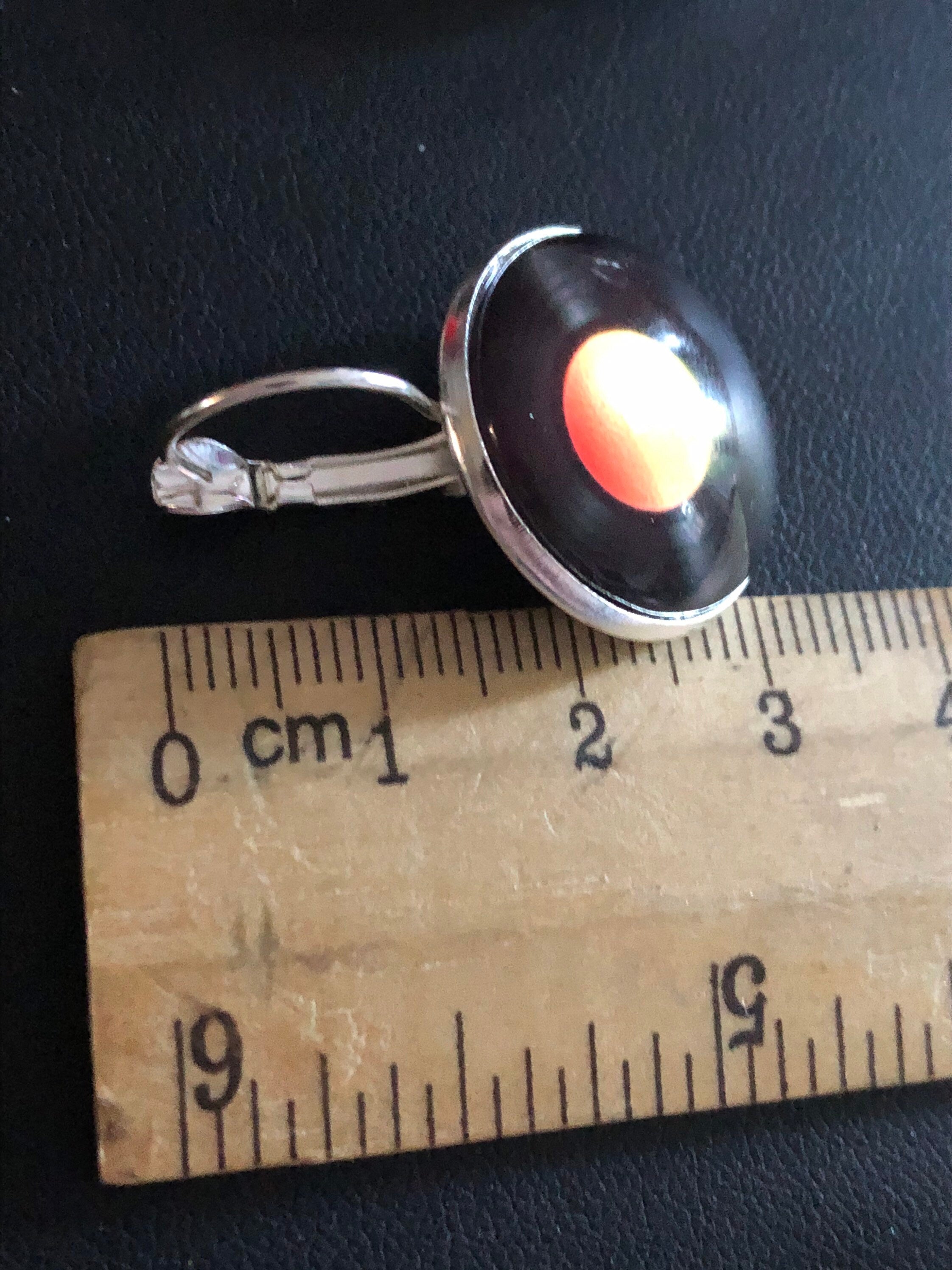 2cm retro Black orange Vinyl record drop earrings glass cabochon silver tone