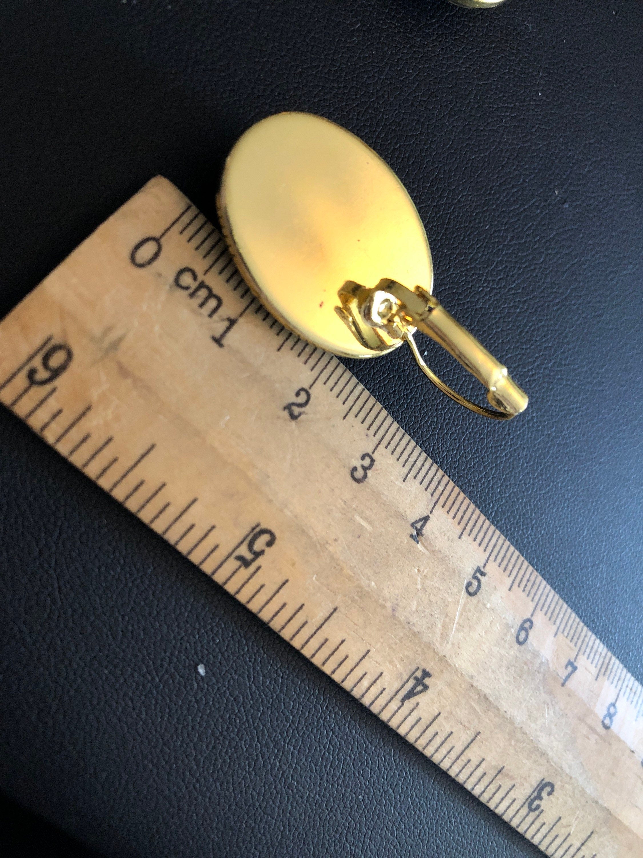 Antique rococo style gold black oval glass cabochon earrings