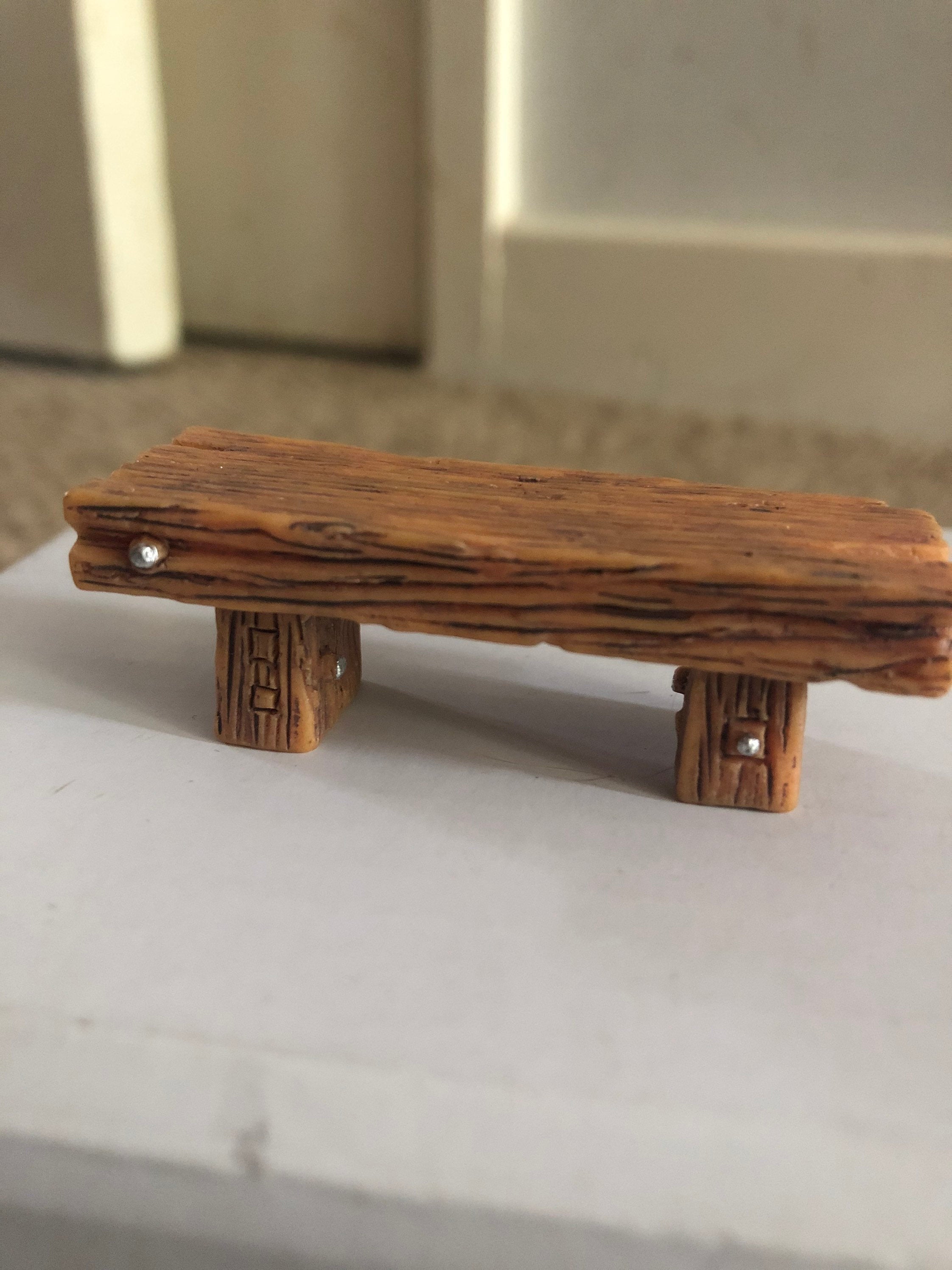 MID BROWN Miniature Resin Cake topper rustic faux wooden bench seat cake decoration