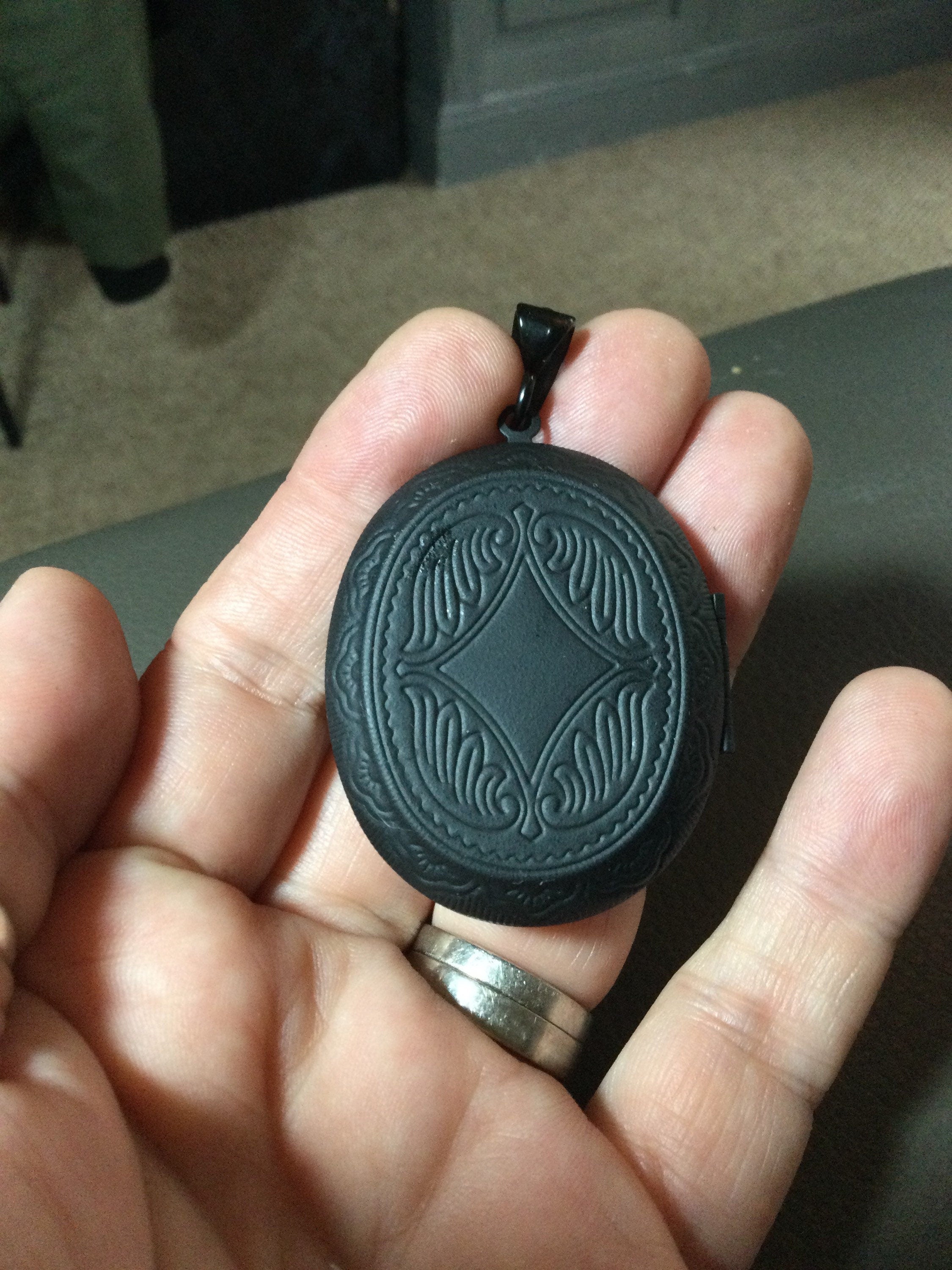 Tropical Palm Tree Locket Pendant, Matte Black Oval Photo Keepsake