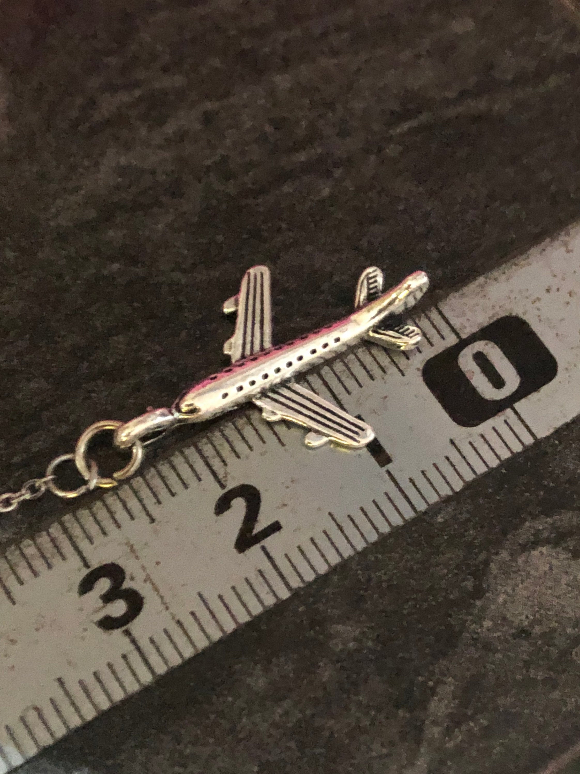 Silver tone aeroplane drop earrings pierced pull through stainless steel threader