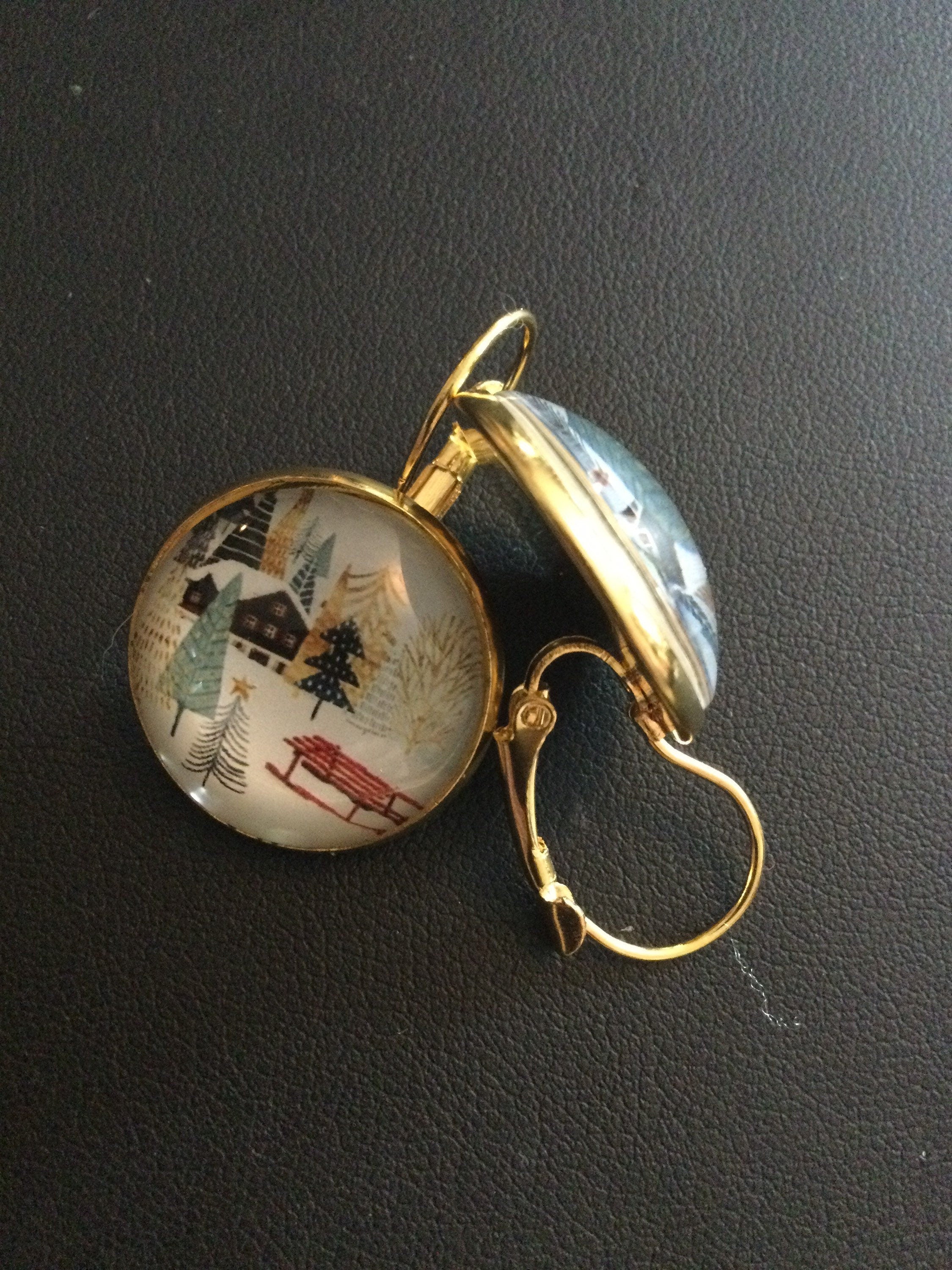 Hygge nordic style winter snow scene drop earrings