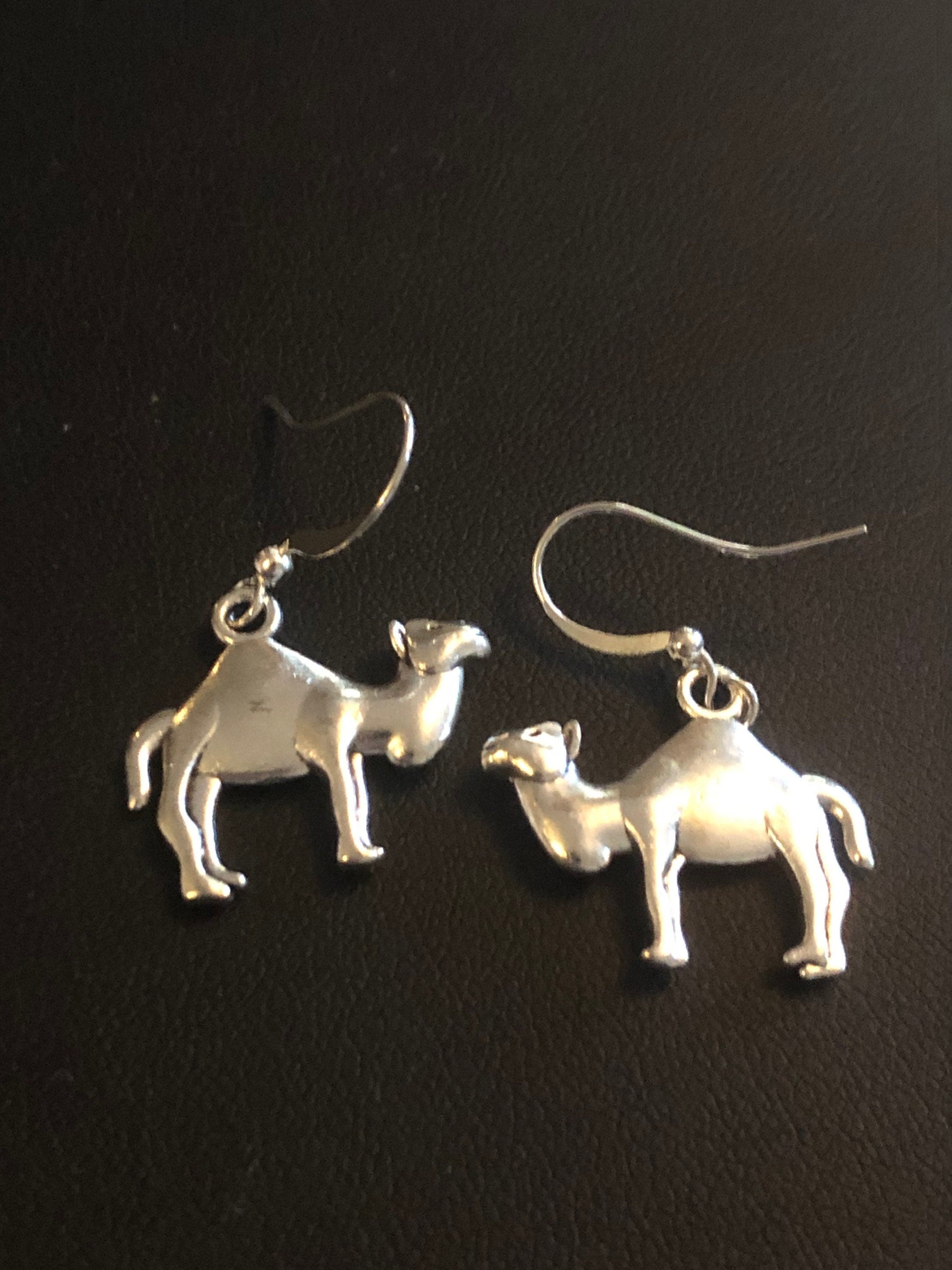 silver tone camel drop earrings pierced